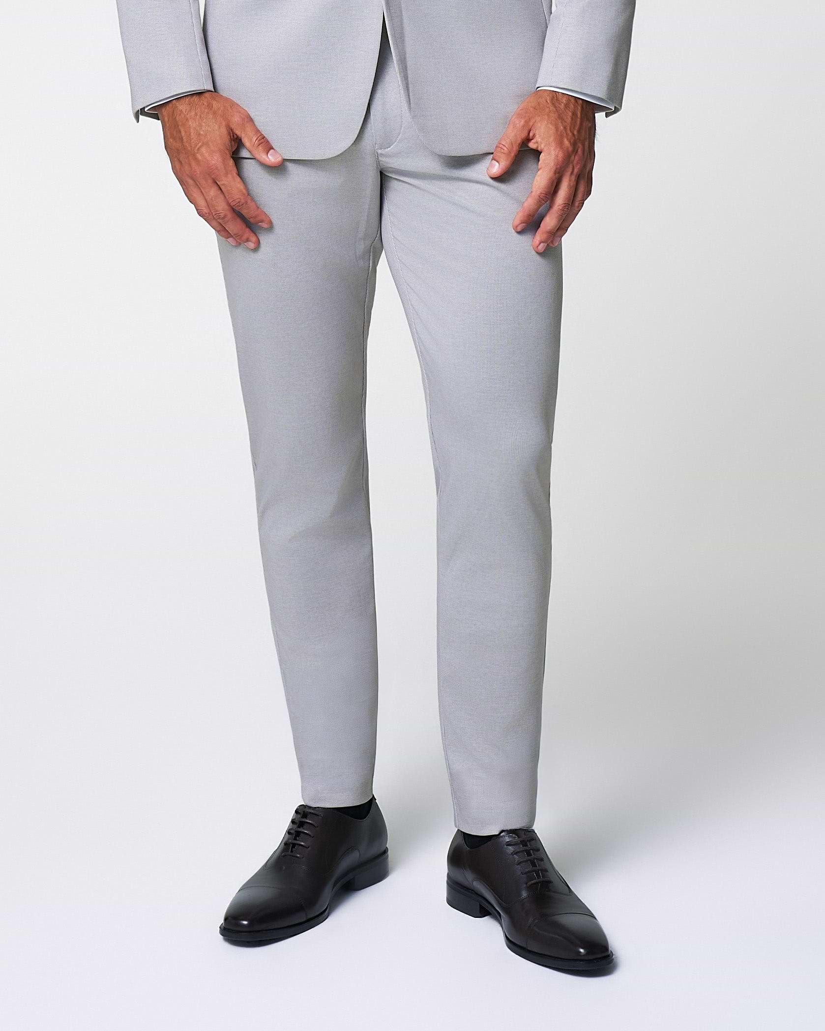 Brushed Tech Suit Pant - Light Grey Microcheck