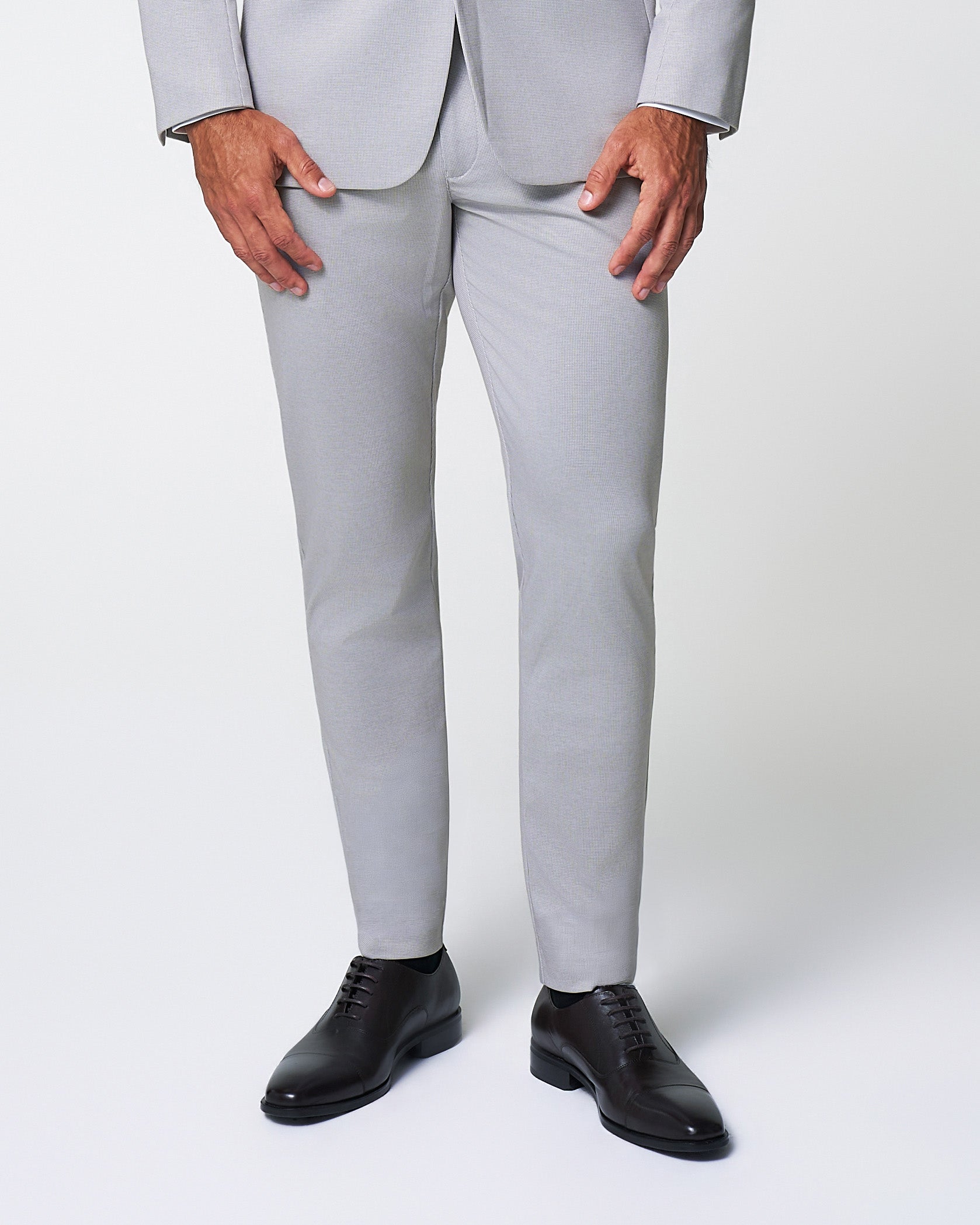 Brushed Tech Suit Pant - Light Grey Microcheck