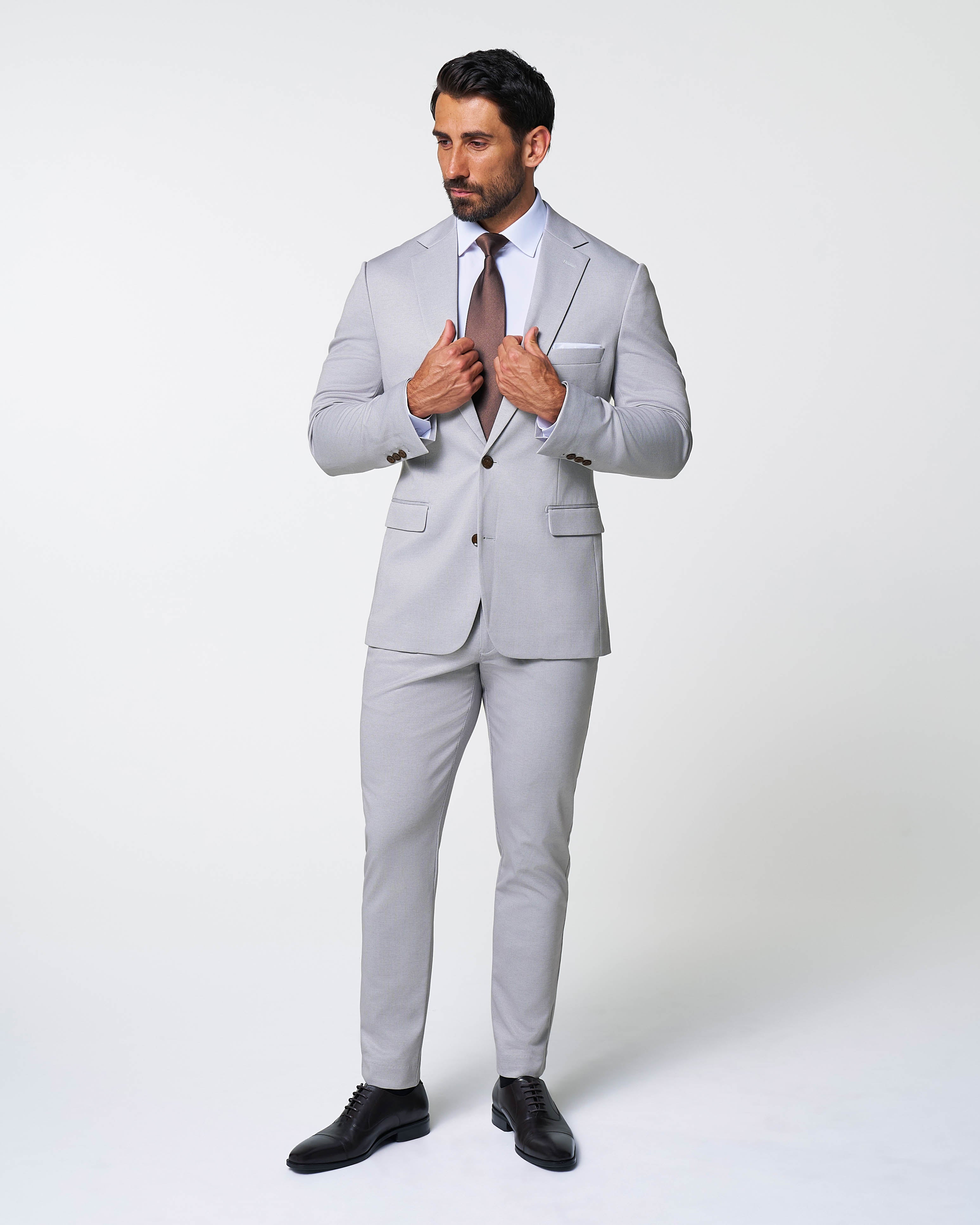 Brushed Tech Suit Pant - Light Grey Microcheck