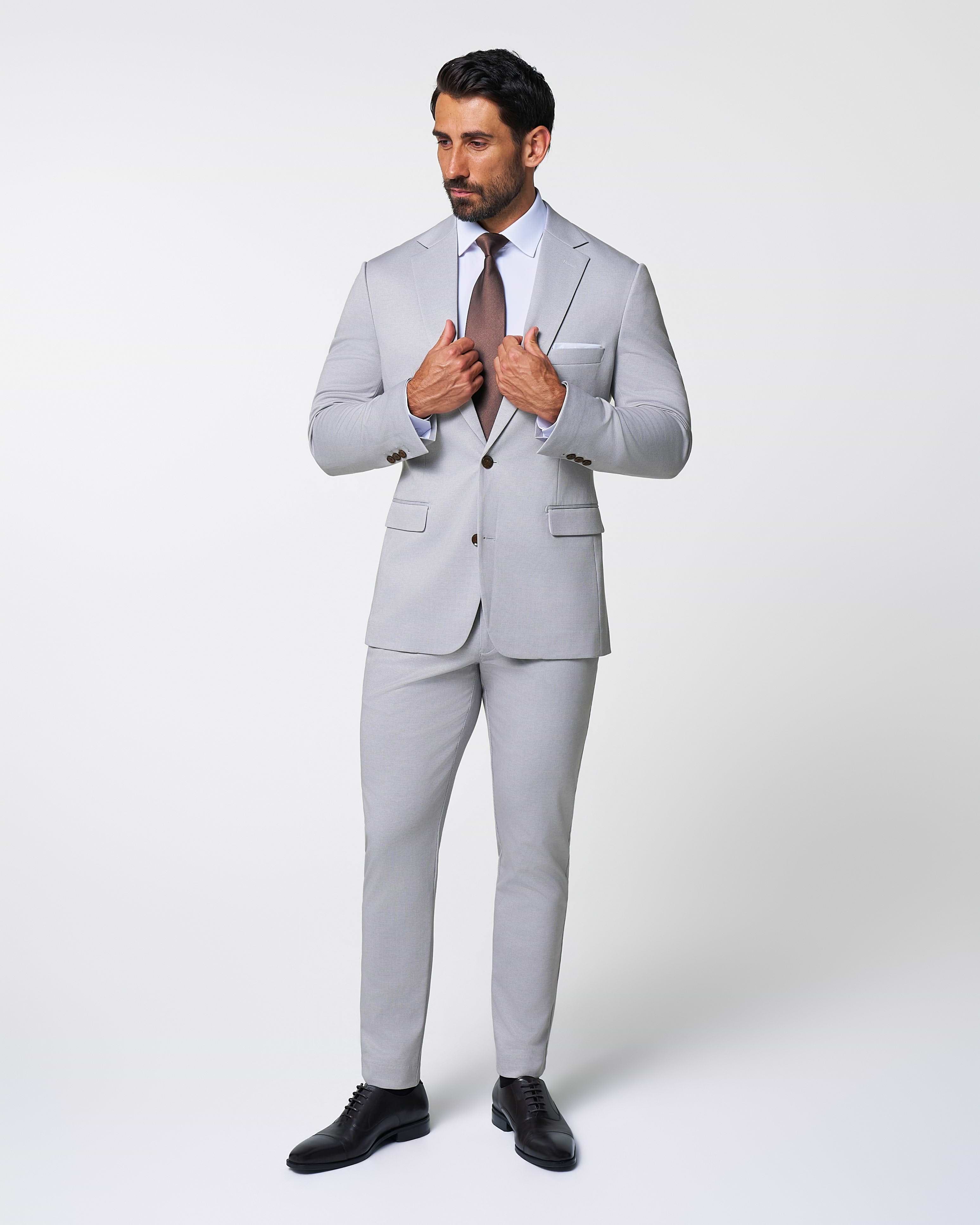 Brushed Tech Suit Pant - Light Grey Microcheck