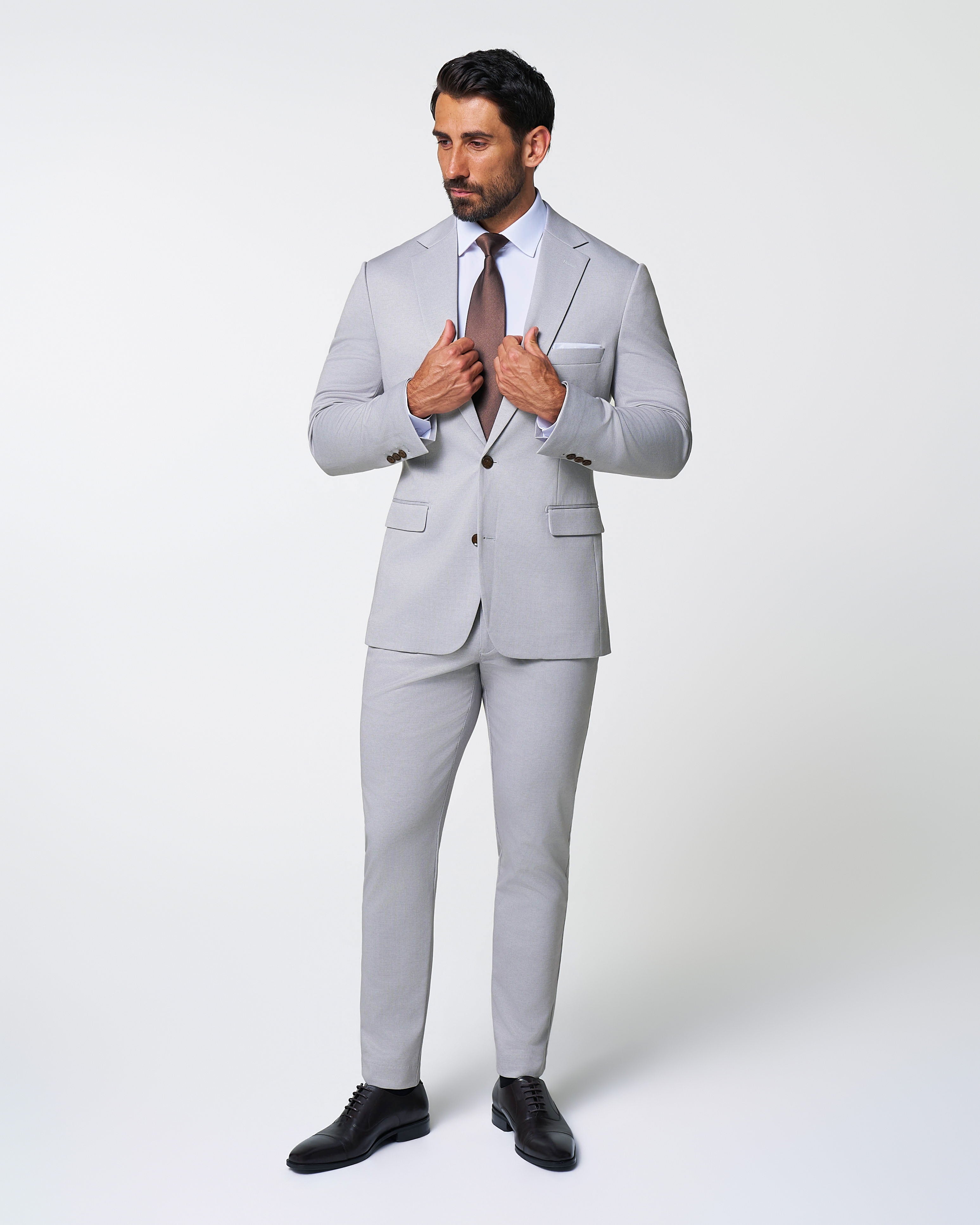 Brushed Tech Suit Pant - Light Grey Microcheck