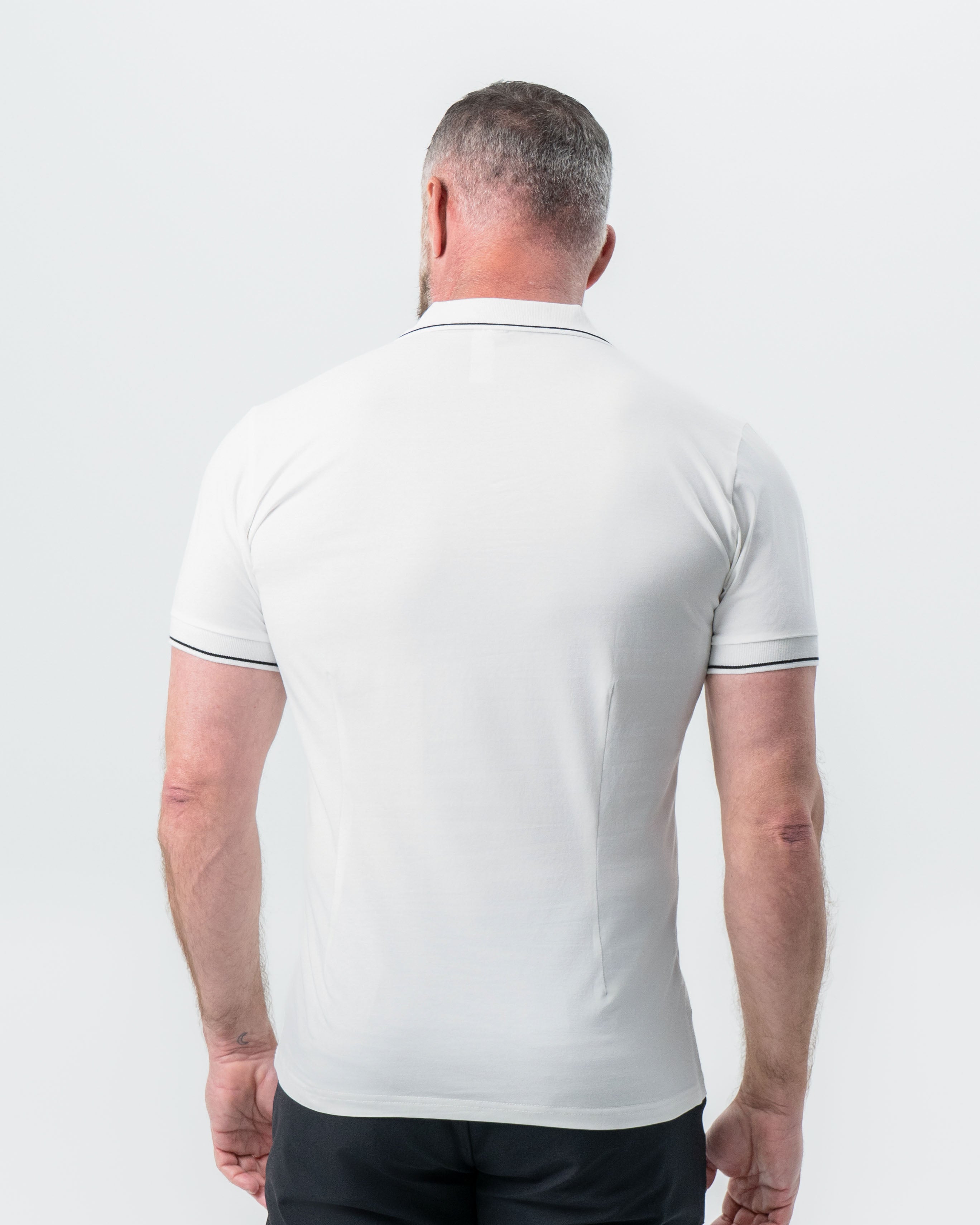 "The Parkway" White with Black Tipped Polo