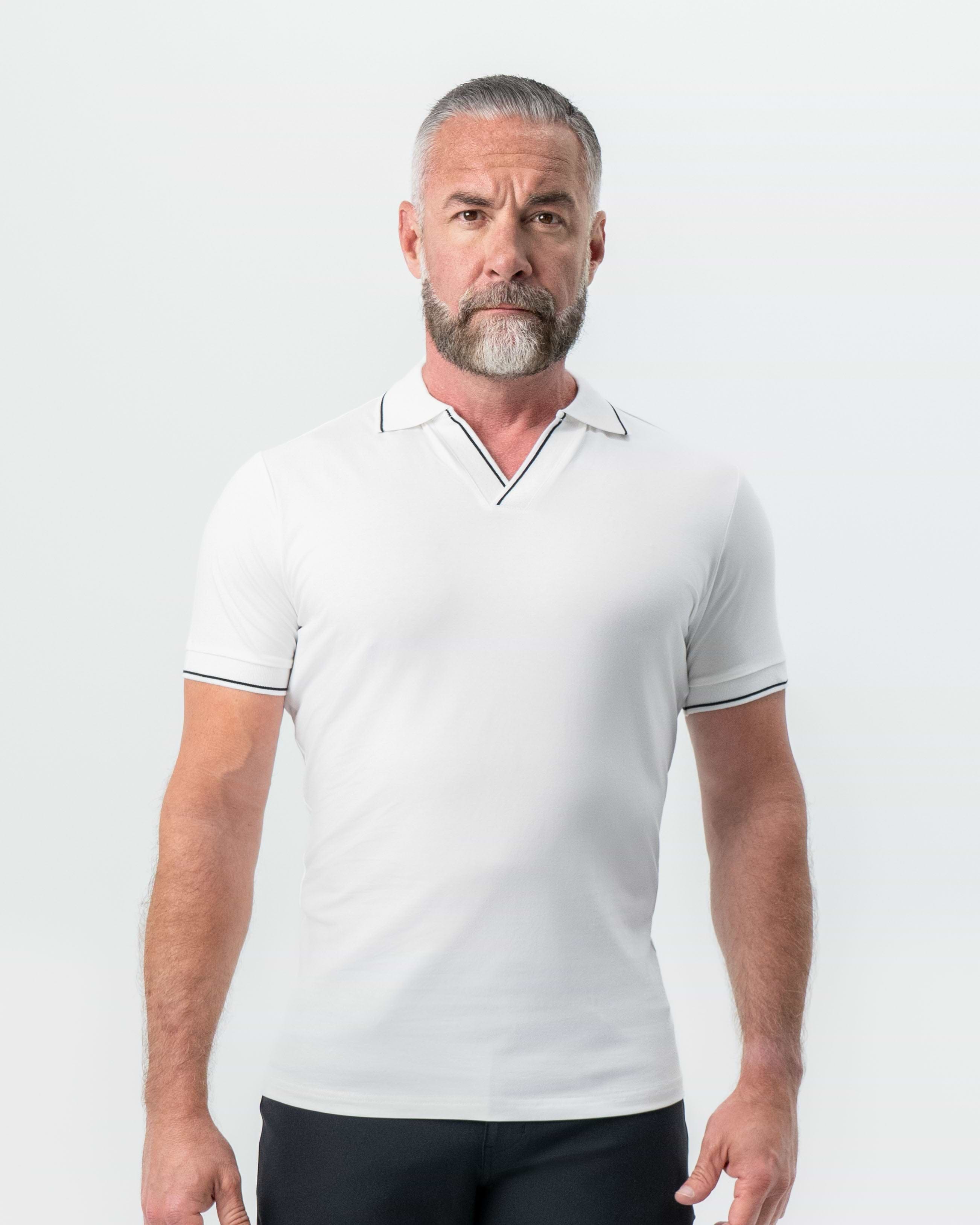 "The Parkway" White with Black Tipped Polo