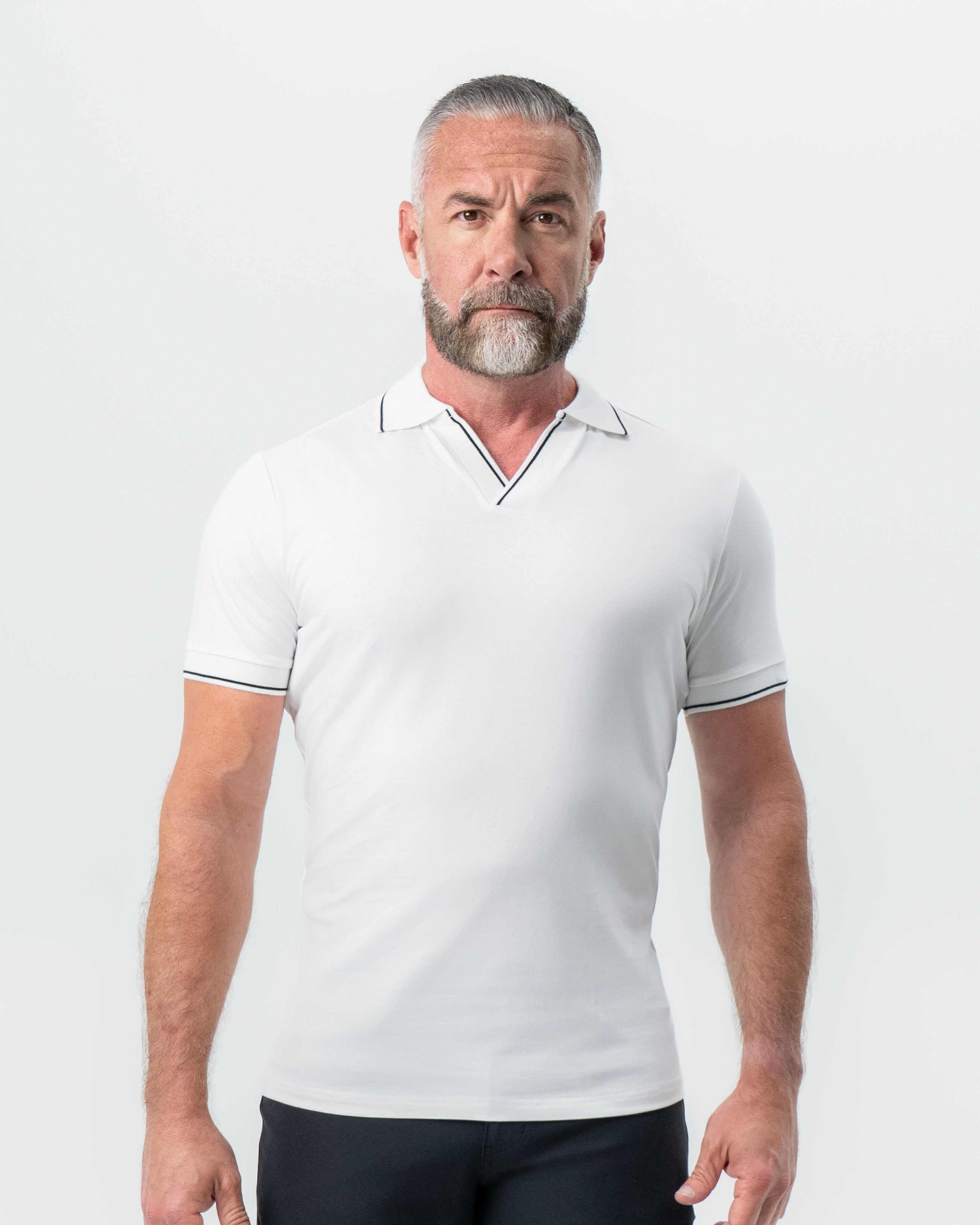 "The Parkway" White with Black Tipped Polo