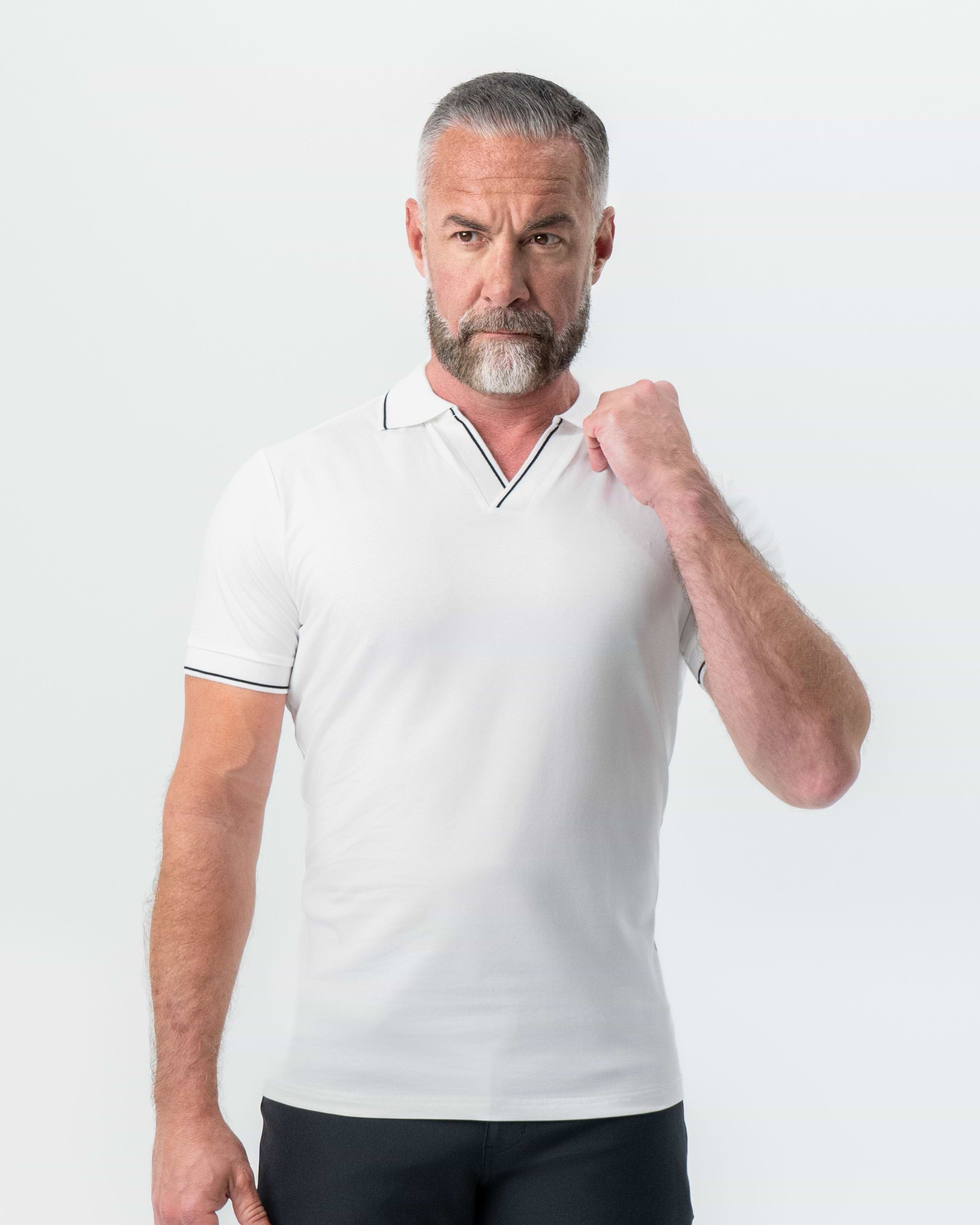 "The Parkway" White with Black Tipped Polo