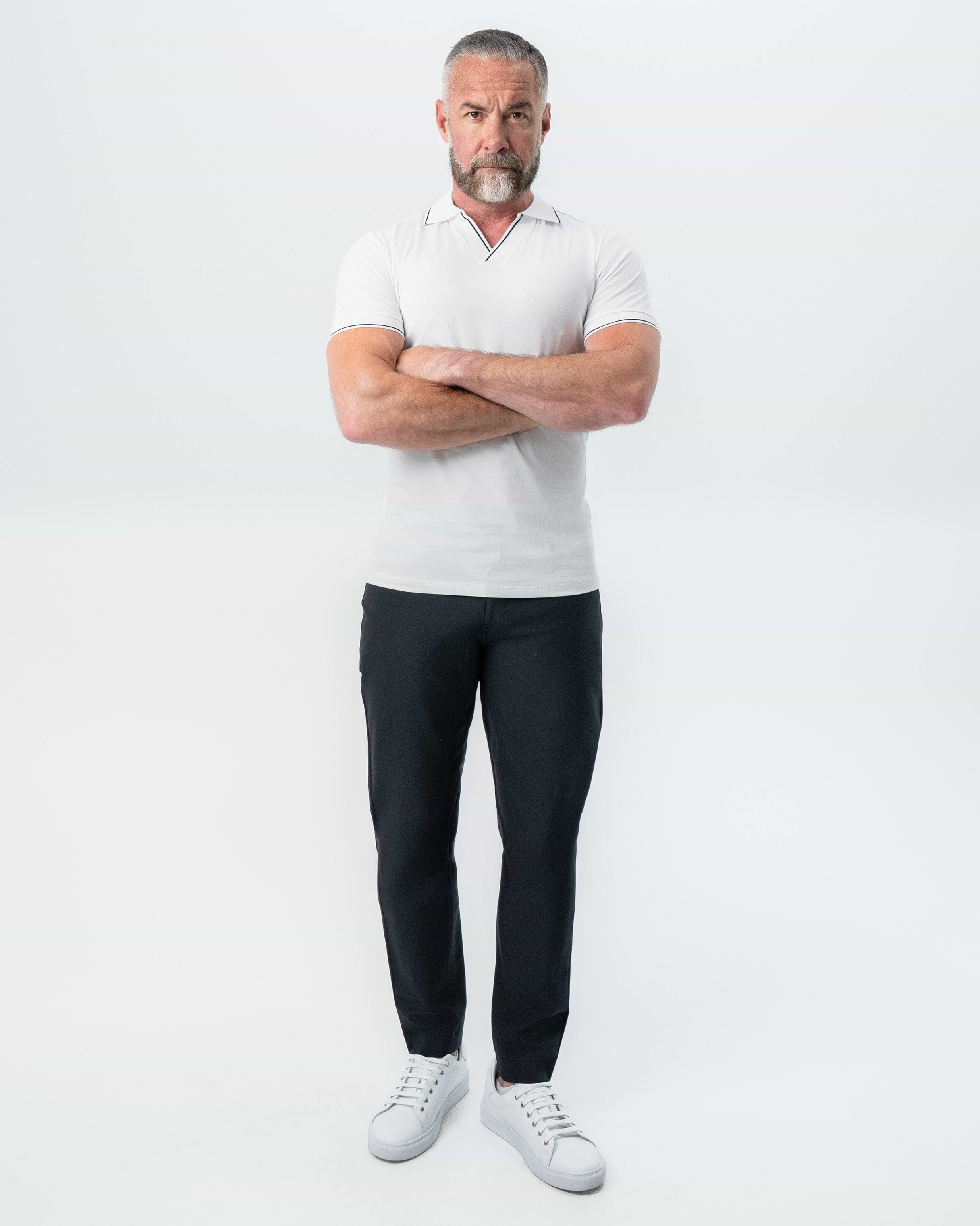 "The Parkway" White with Black Tipped Polo