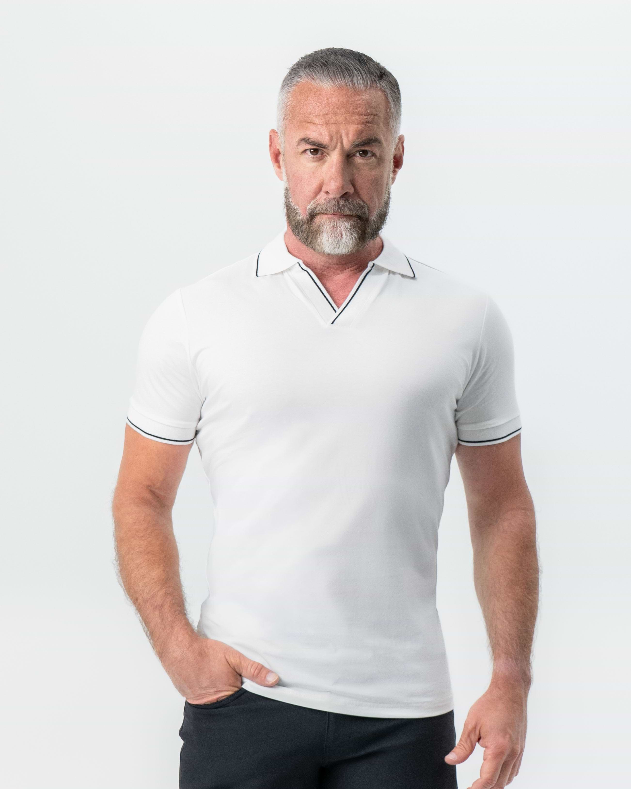 "The Parkway" White with Black Tipped Polo