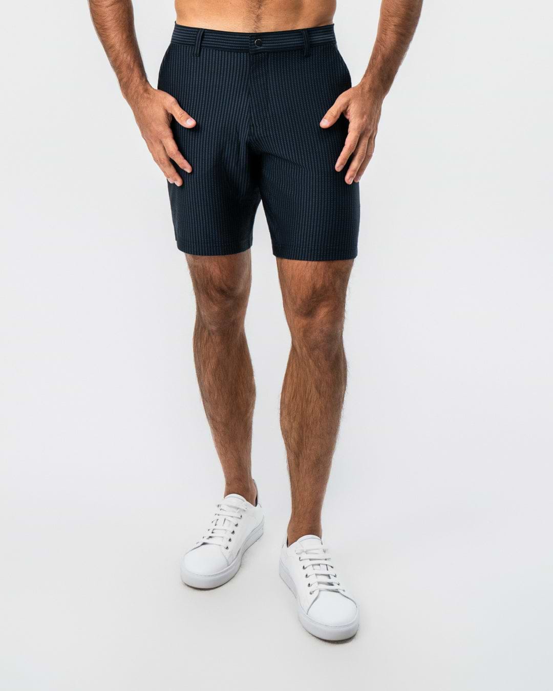Athletic Fit Shorts - Navy & Black Seersucker