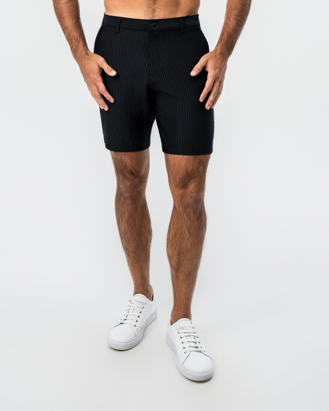 Athletic Fit Shorts - Black Seersucker
