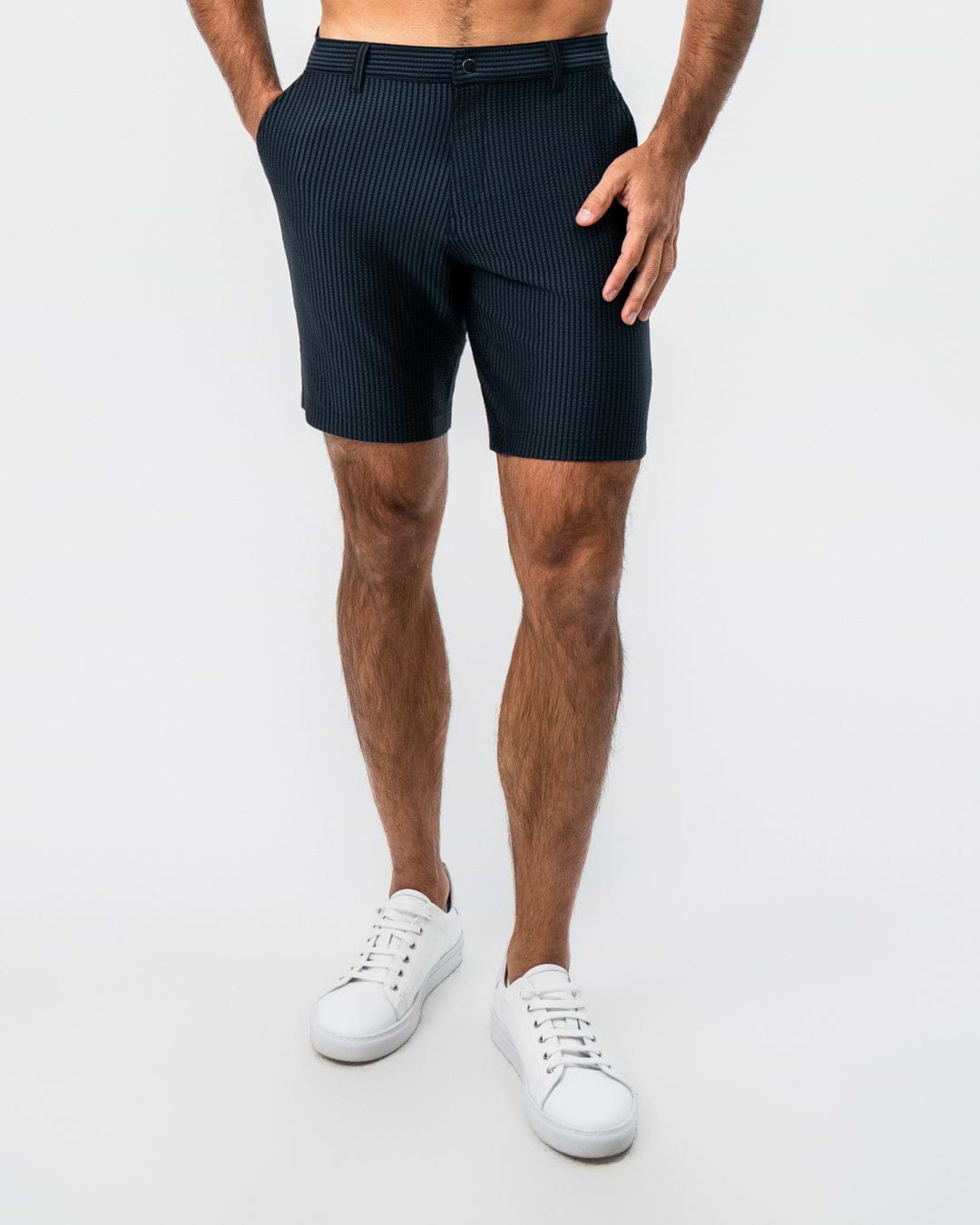 Athletic Fit Shorts - Navy & Black Seersucker