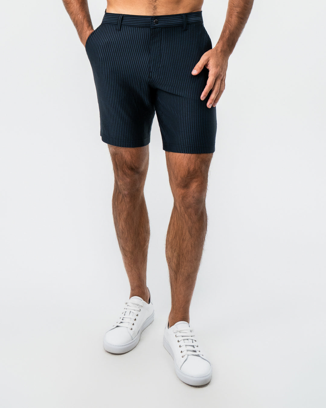 Athletic Fit Shorts - Navy & Black Seersucker