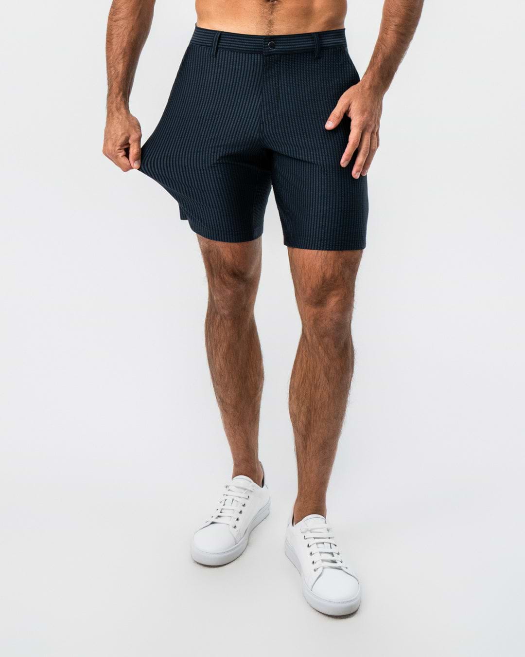 Athletic Fit Shorts - Navy & Black Seersucker