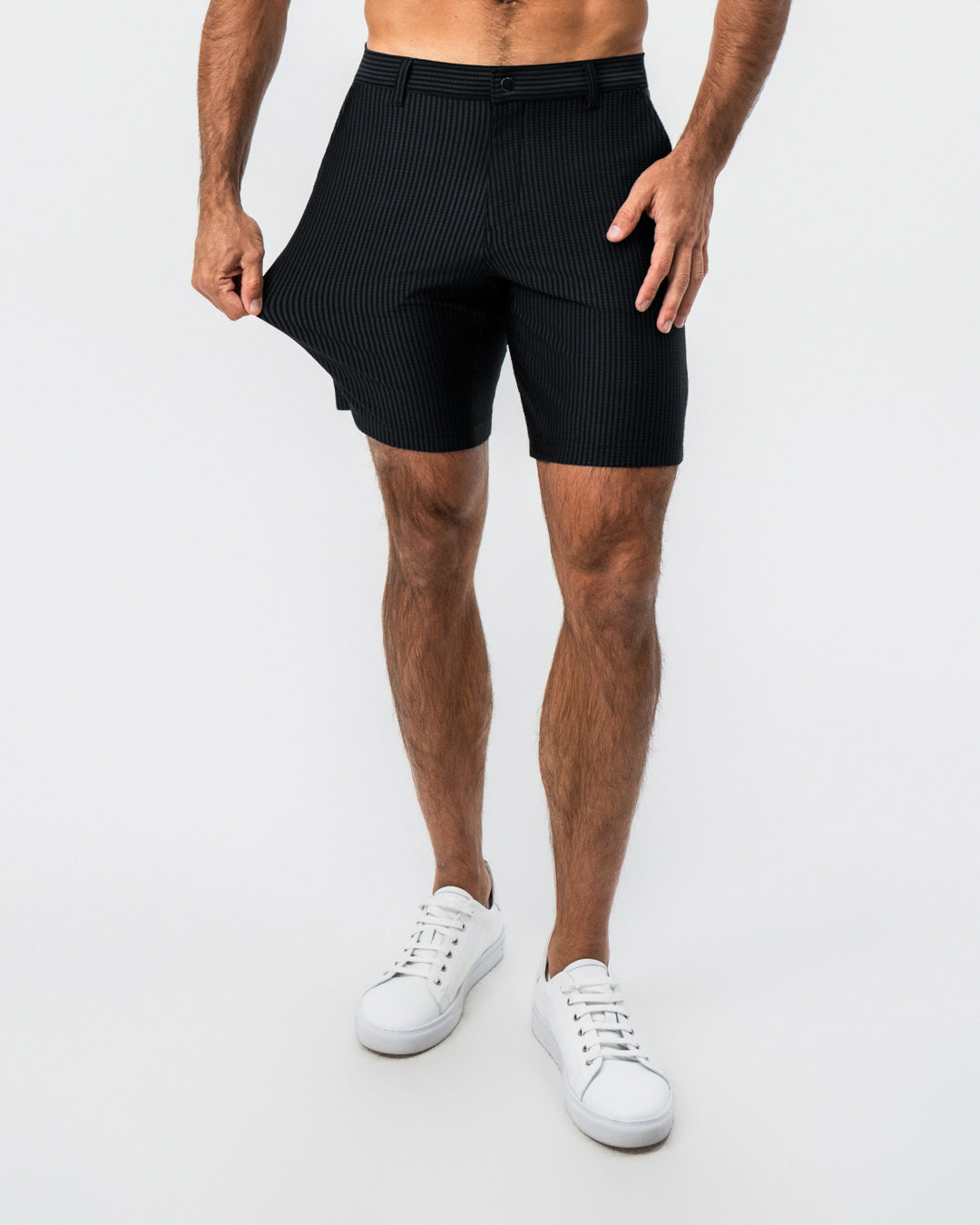 Athletic Fit Shorts - Black Seersucker