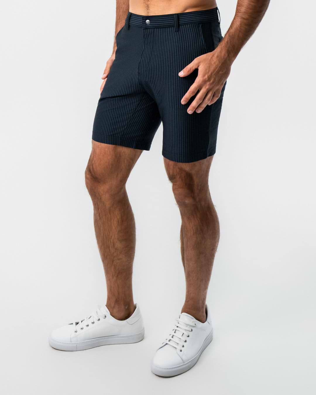 Athletic Fit Shorts - Navy & Black Seersucker