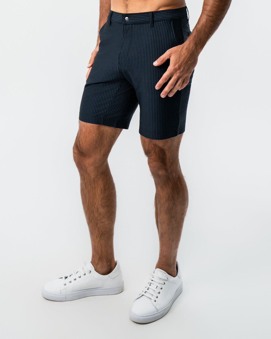 Athletic Fit Shorts - Navy & Black Seersucker