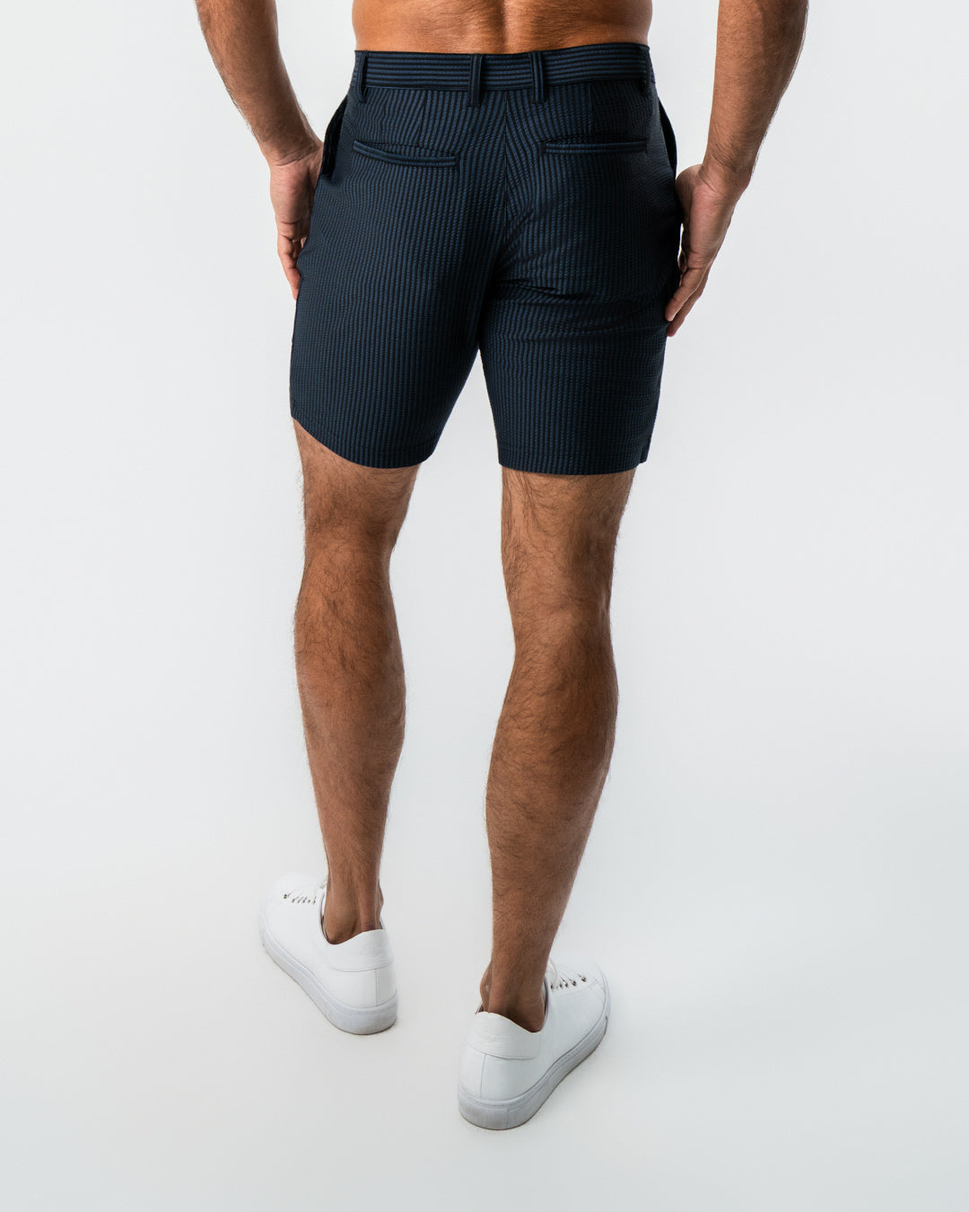 Athletic Fit Shorts - Navy & Black Seersucker