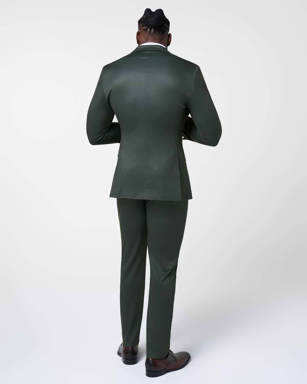 Athletic Fit Stretch Suit - Army Green Microcheck