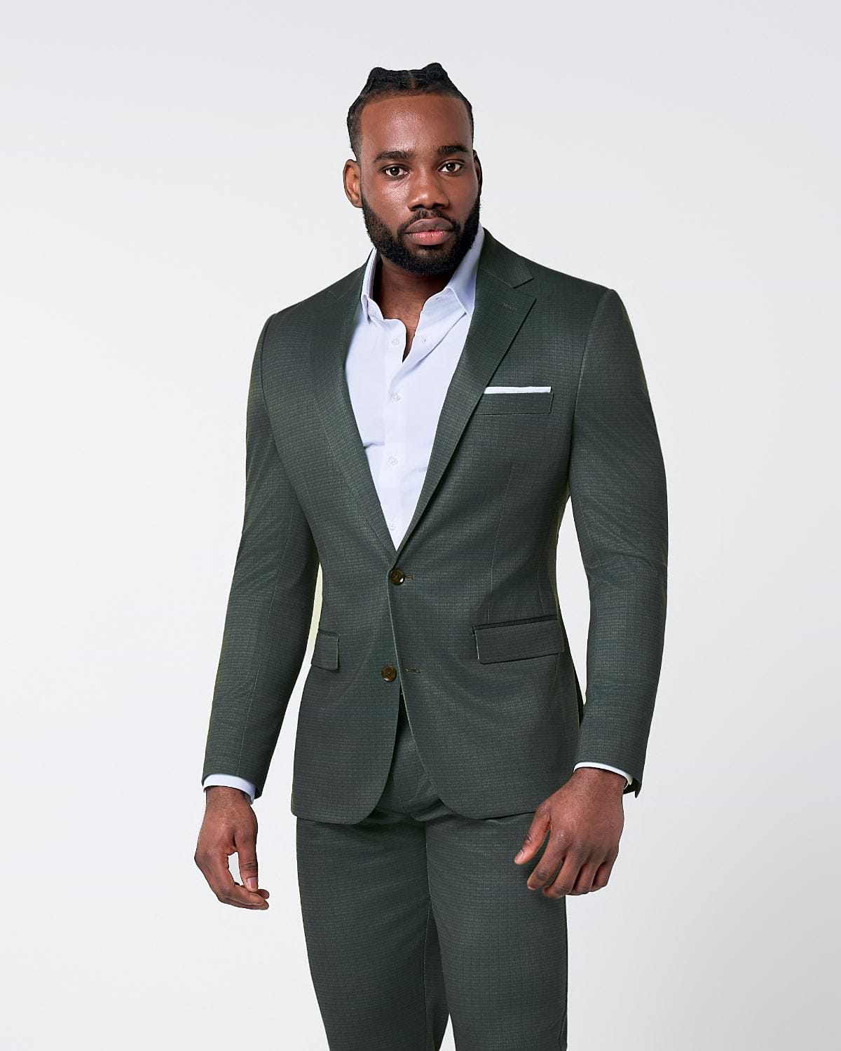 Athletic Fit Stretch Suit - Army Green Microcheck