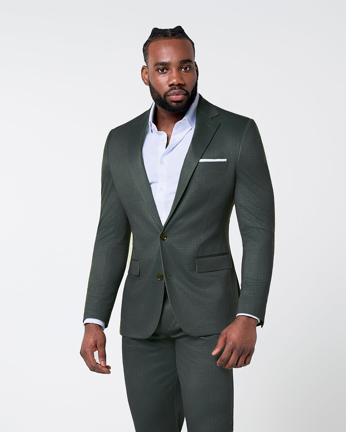 Athletic Fit Stretch Suit - Army Green Microcheck