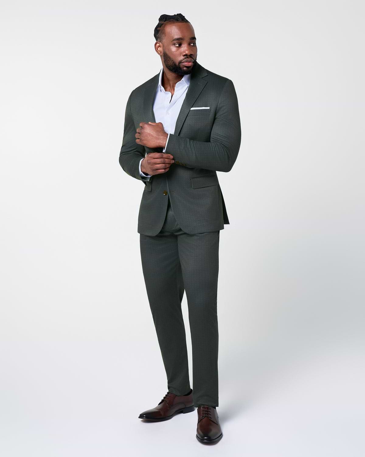 Athletic Fit Stretch Suit - Army Green Microcheck