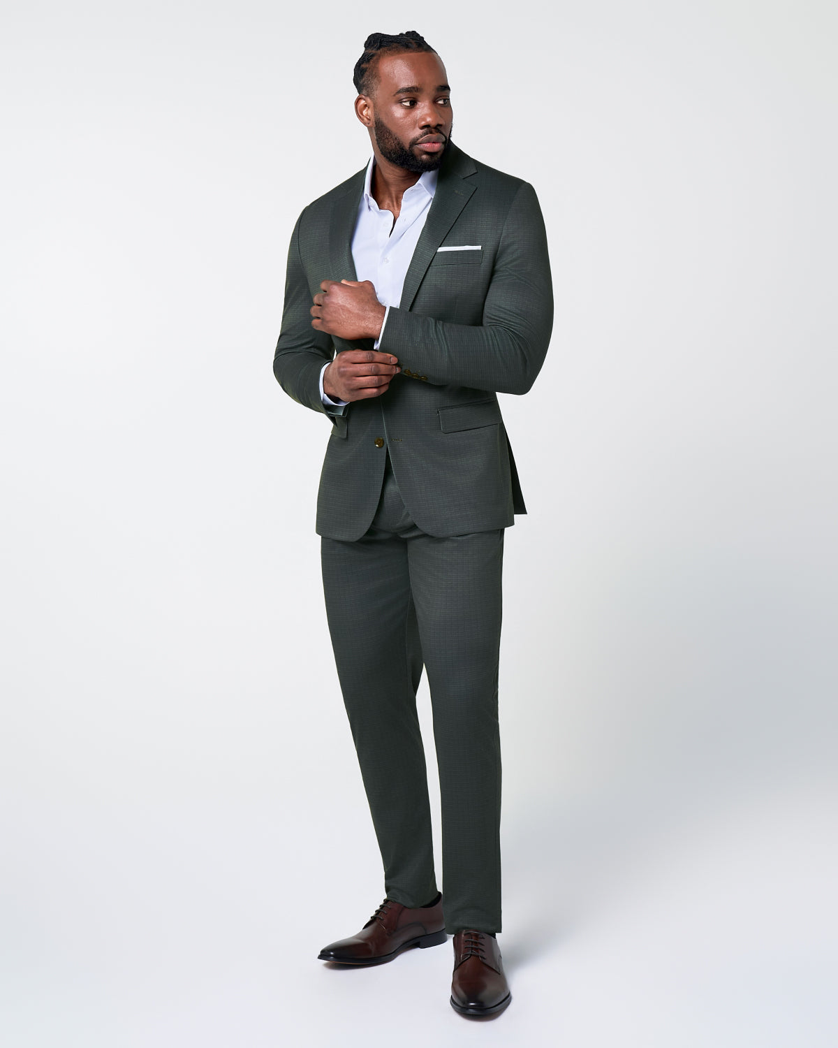 Athletic Fit Stretch Suit - Army Green Microcheck