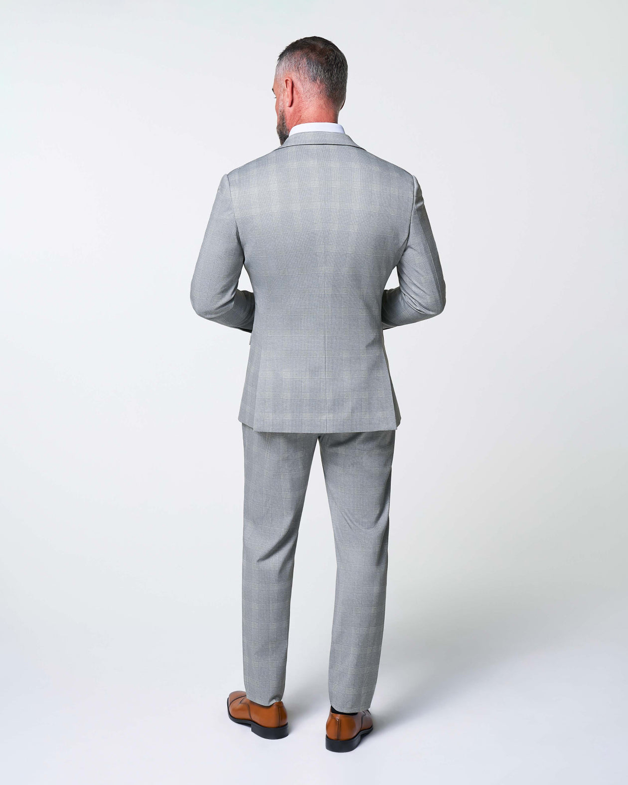 Athletic Fit Stretch Suit - Ash Grey with White Plaid