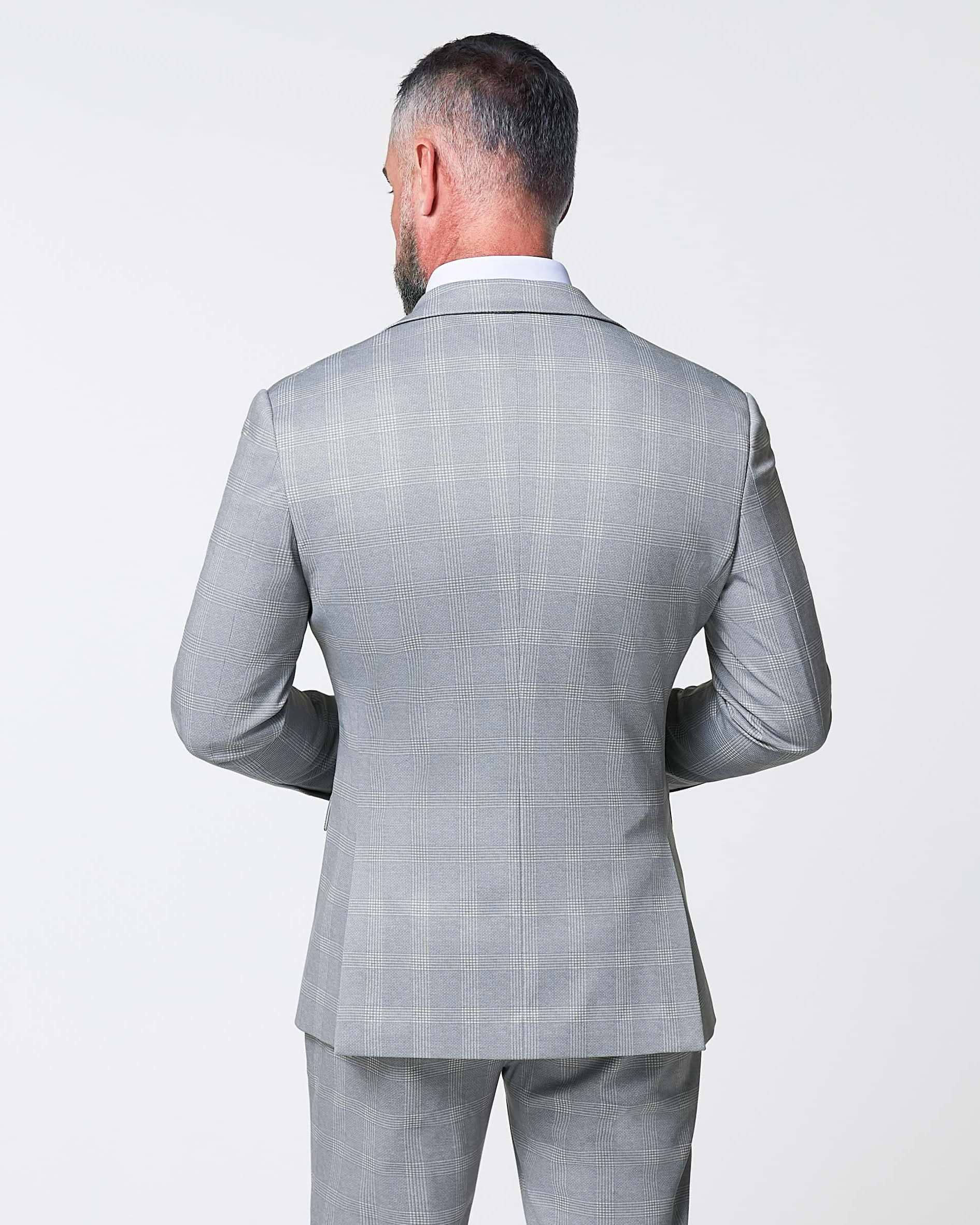 Athletic Fit Stretch Blazer - Ash Grey with White Plaid