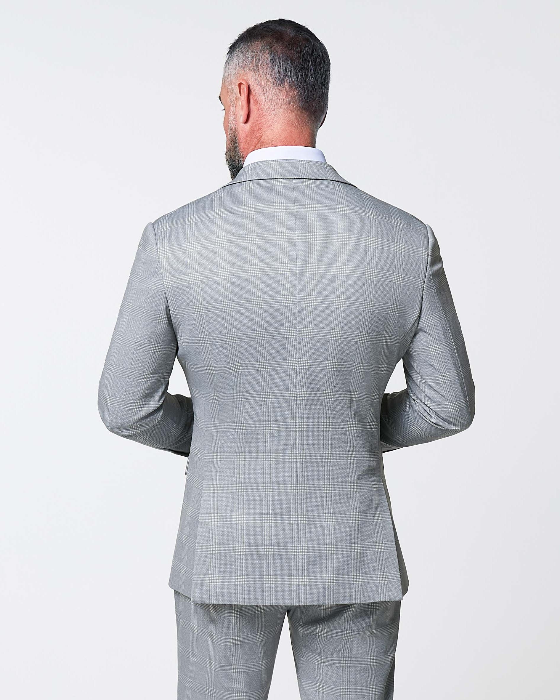 Athletic Fit Stretch Blazer - Ash Grey with White Plaid