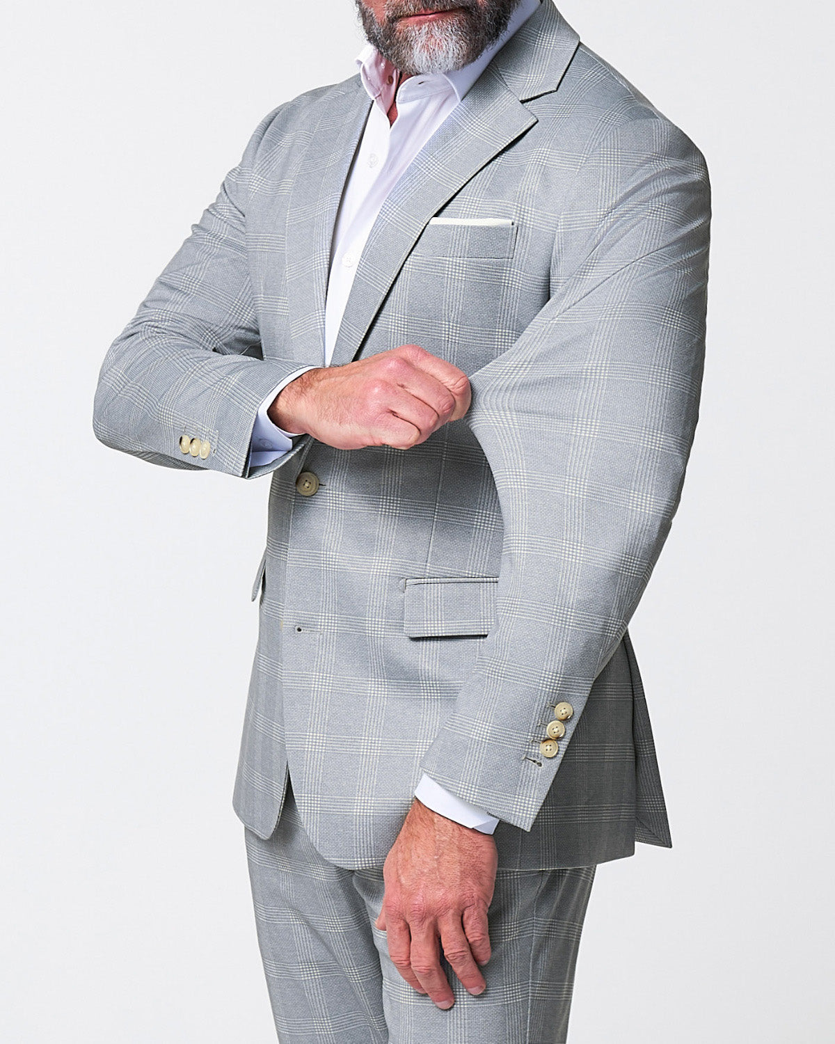 Athletic Fit Stretch Suit - Ash Grey with White Plaid