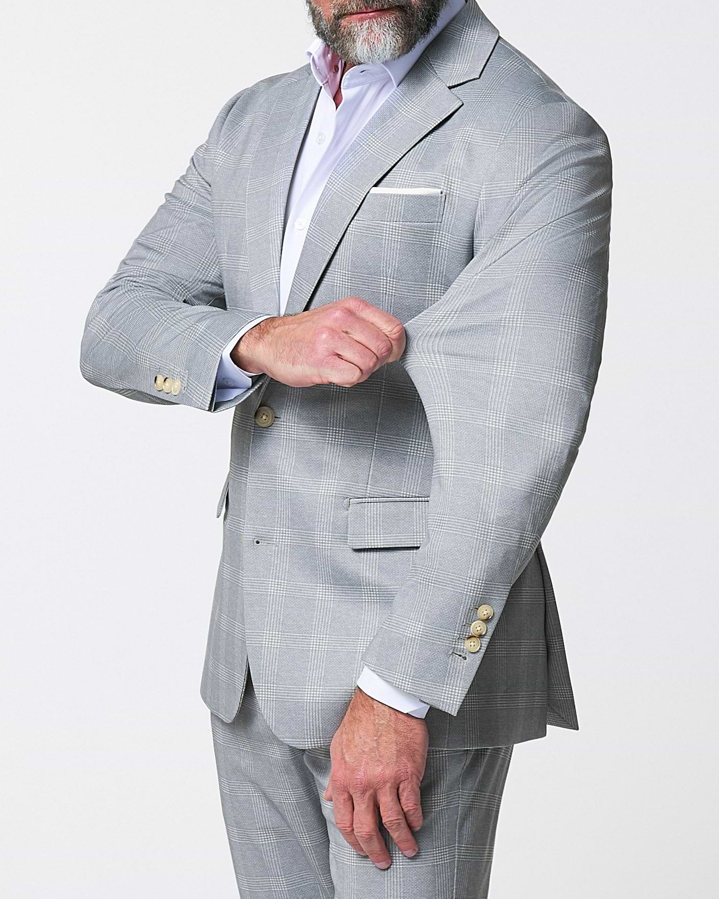 Athletic Fit Stretch Blazer - Ash Grey with White Plaid