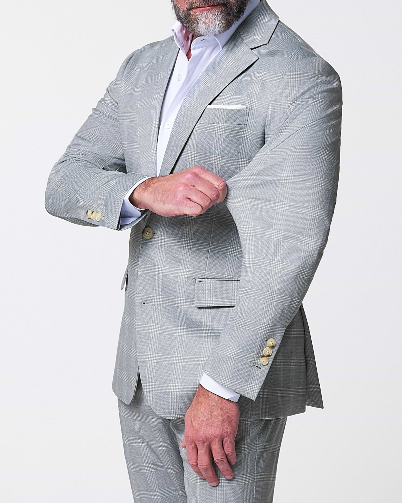 Athletic Fit Stretch Blazer - Ash Grey with White Plaid