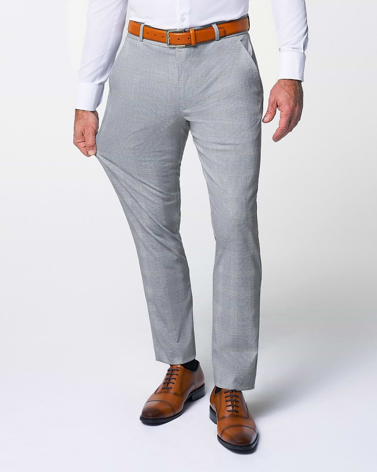 Athletic Fit Stretch Suit - Ash Grey with White Plaid