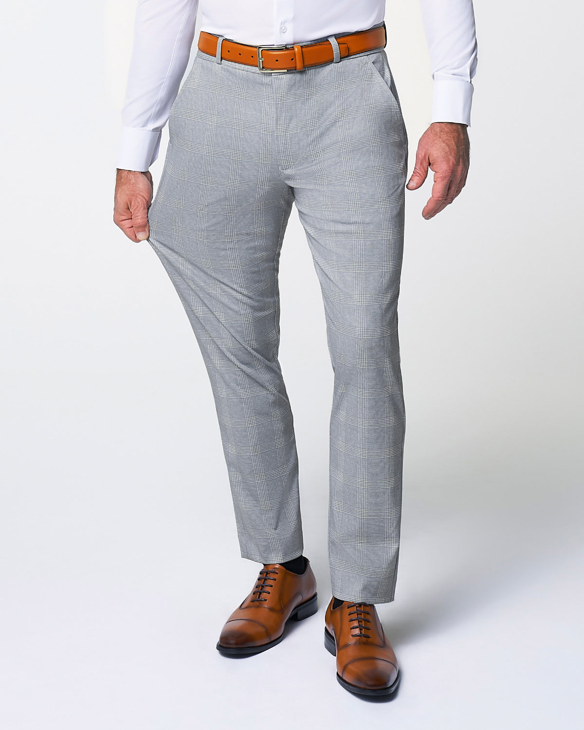 Athletic Fit Stretch Suit - Ash Grey with White Plaid