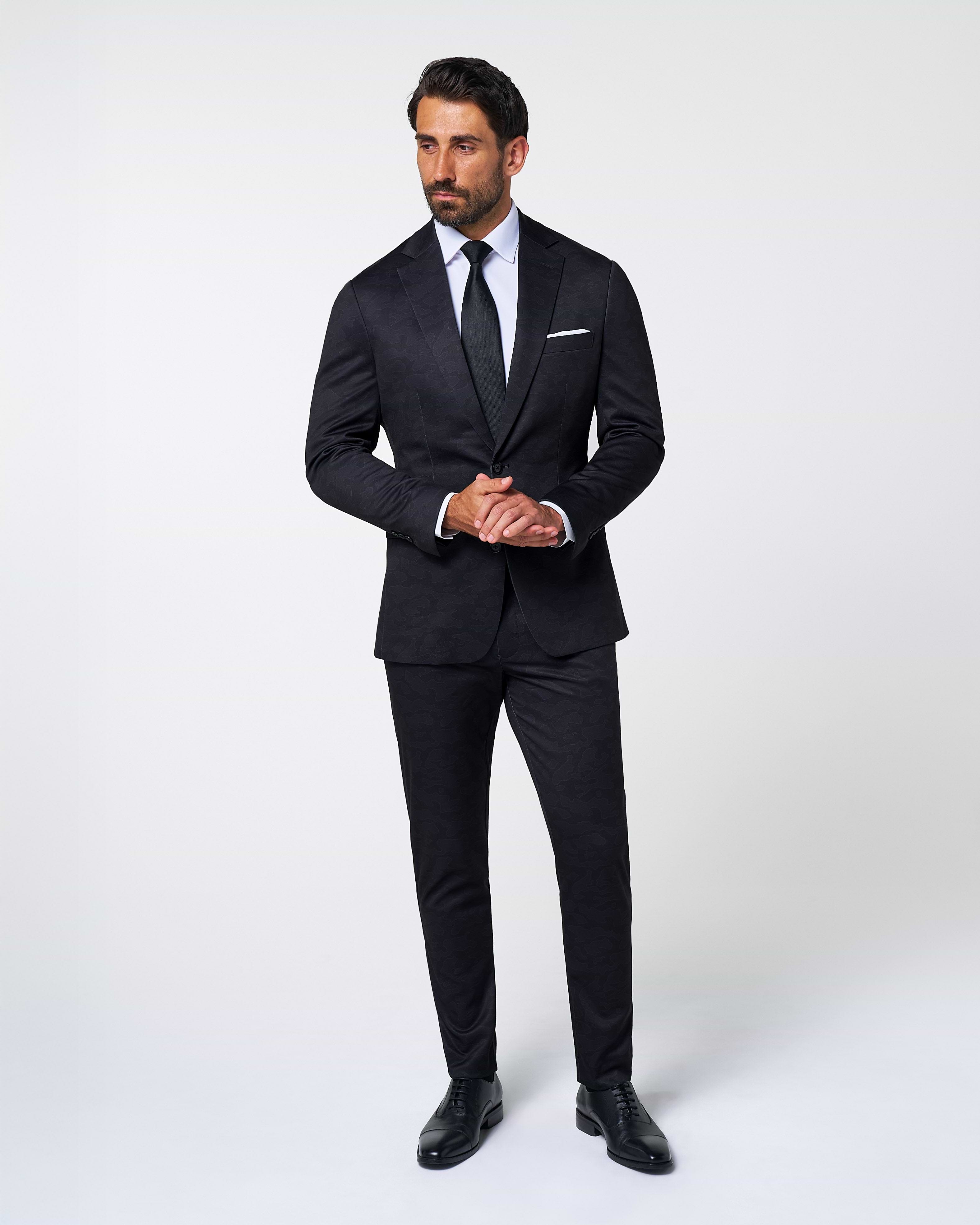 Athletic Fit Stretch Suit - Black, Grey & White Camo