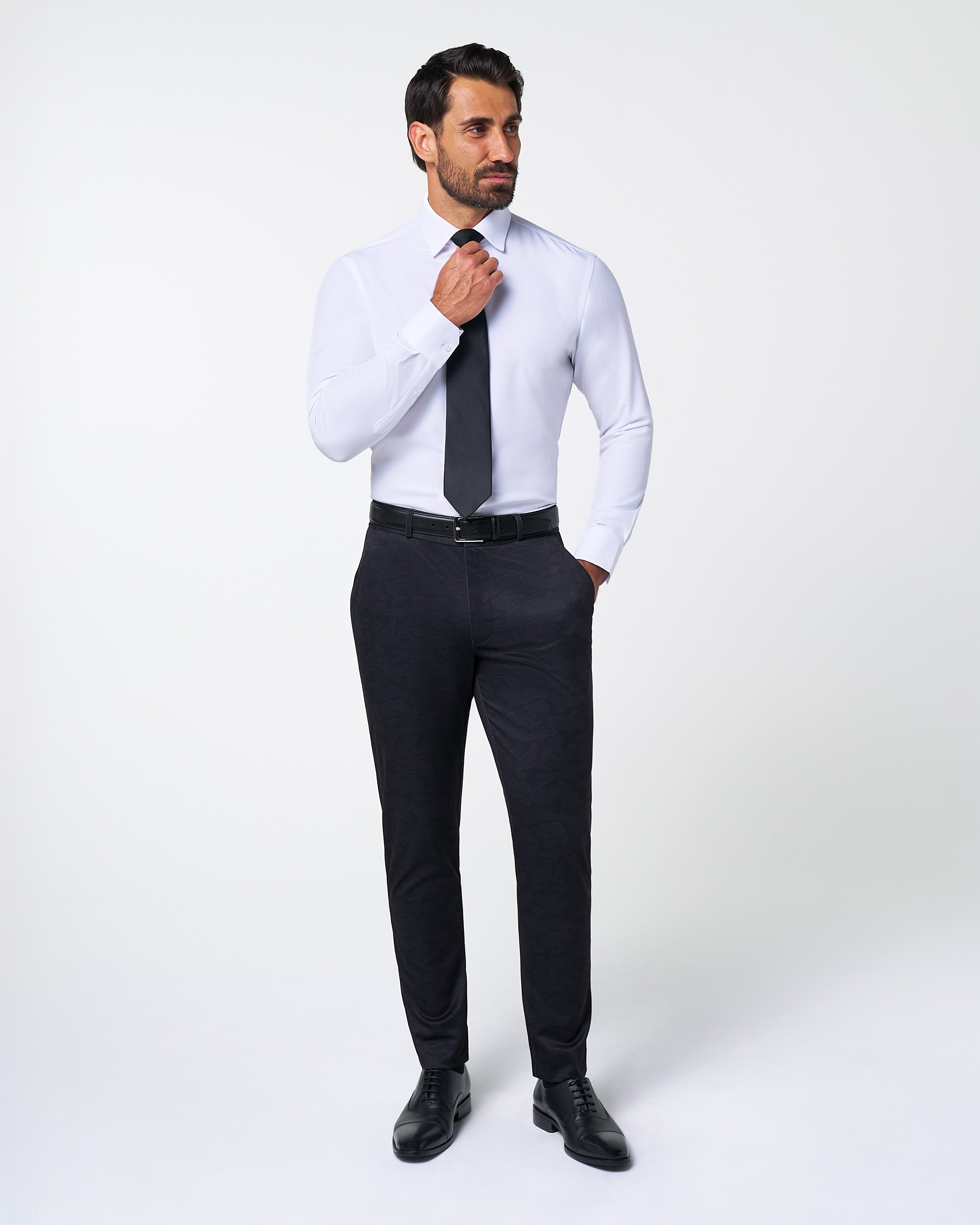 Athletic Fit Stretch Suit - Black, Grey & White Camo