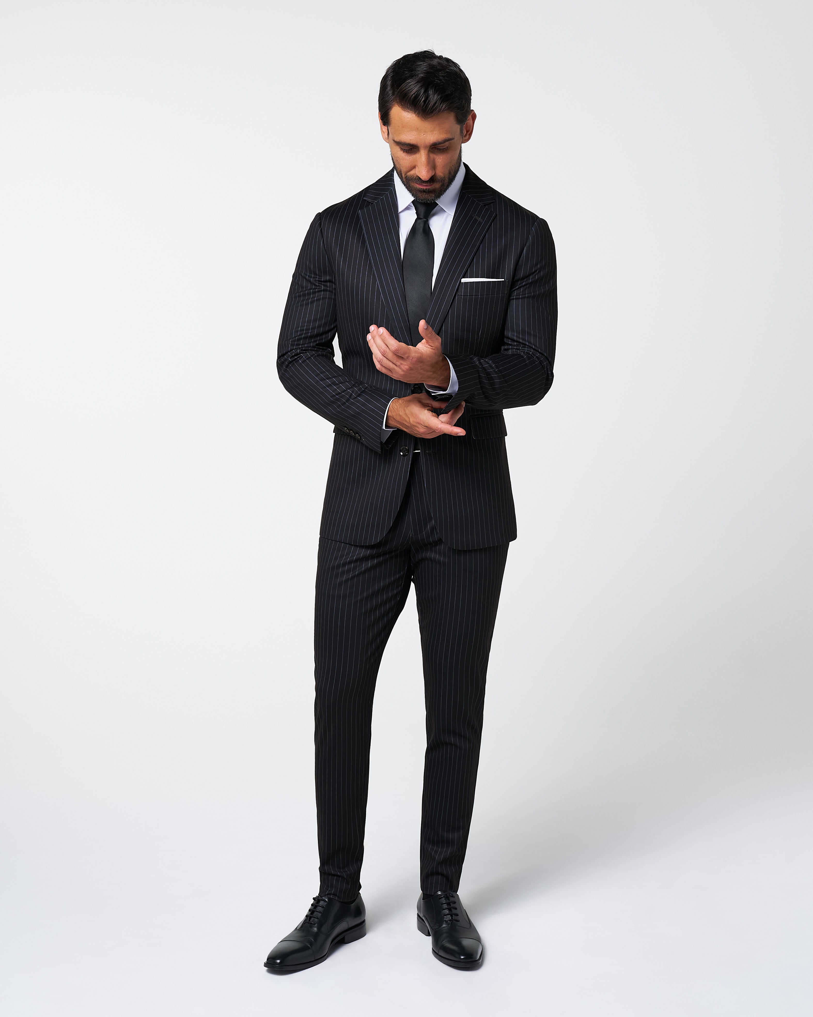 Athletic Fit Stretch Suit - Knit Black Chalk Stripe