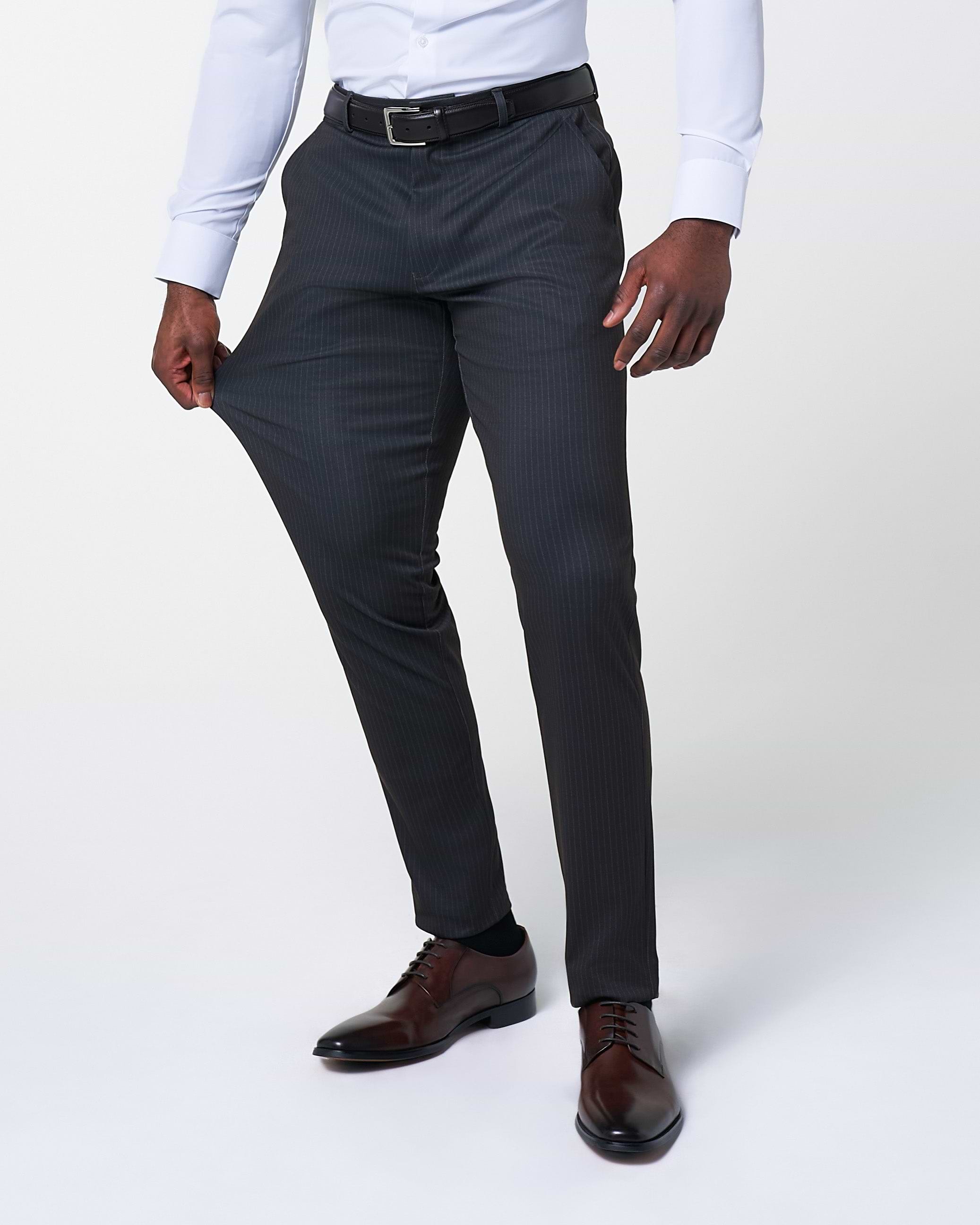 Athletic Fit Stretch Suit - Knit Black & Light Blue Pinstripe