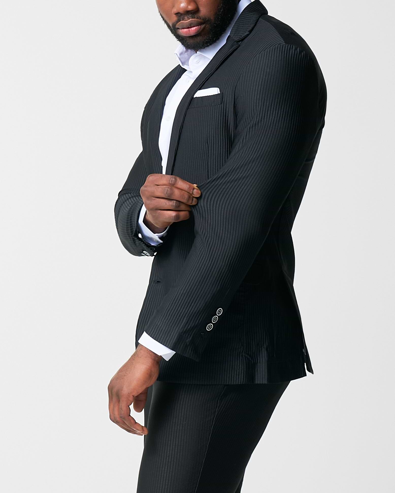 Athletic Fit Stretch Suit - Black Seersucker