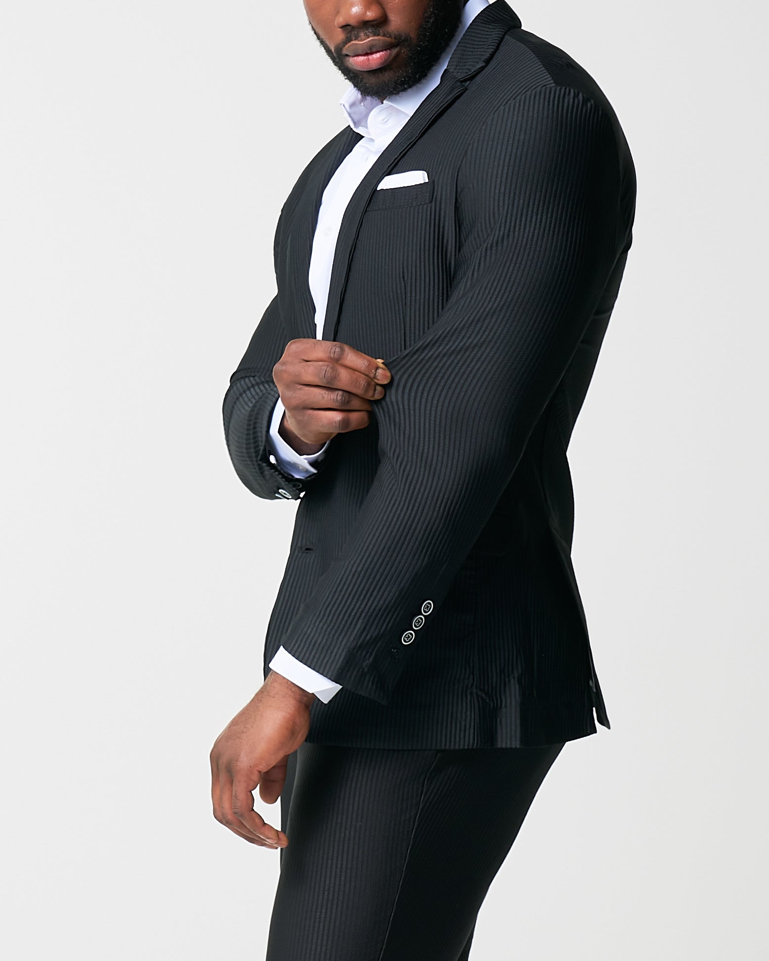 Athletic Fit Stretch Suit - Black Seersucker