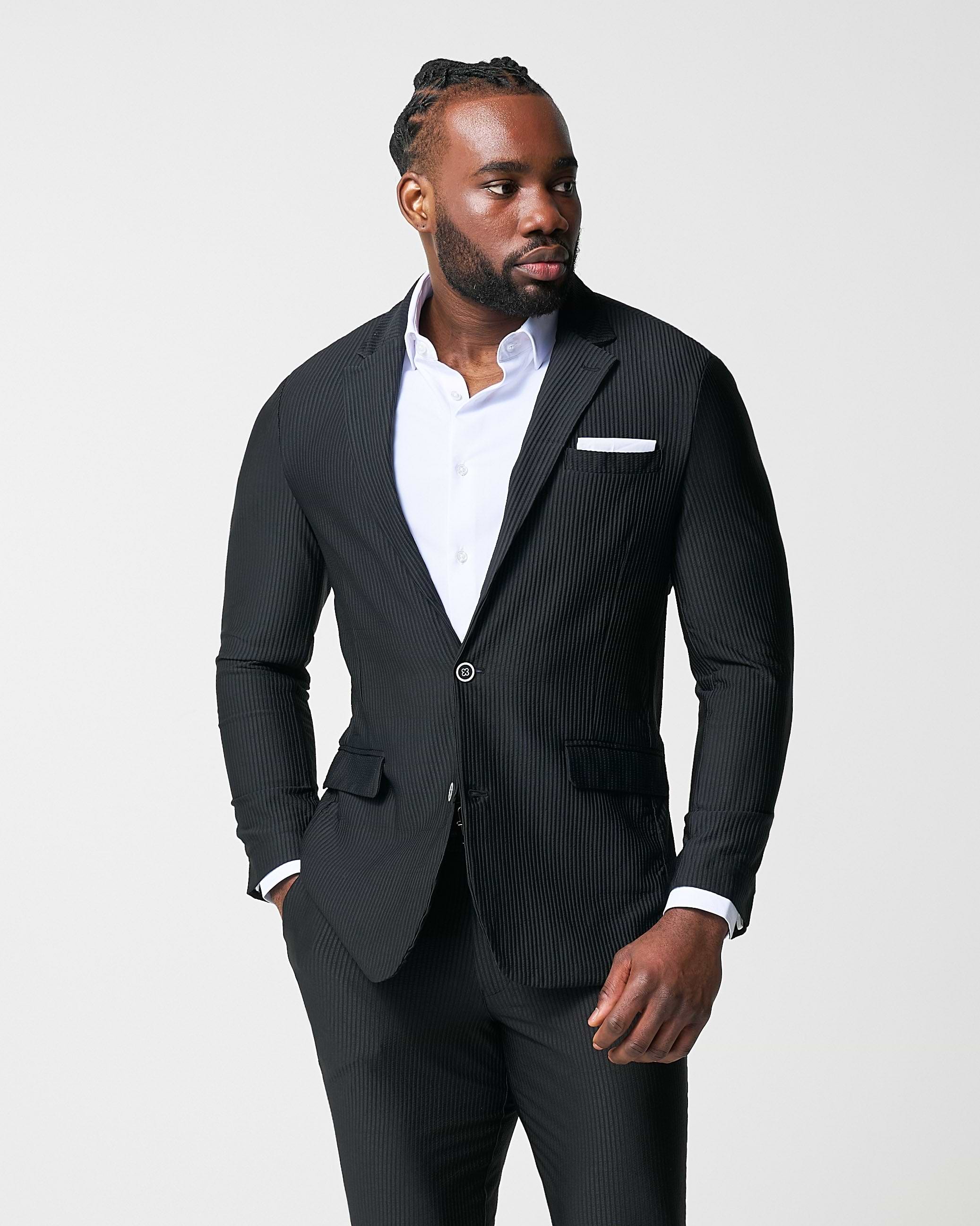 Athletic Fit Stretch Suit - Black Seersucker