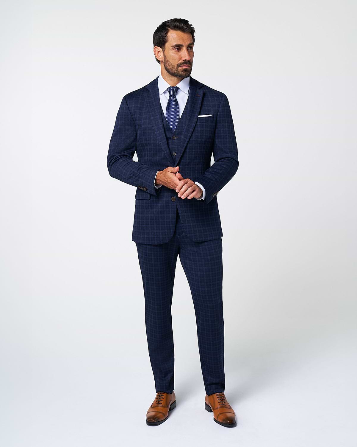 Athletic Fit Stretch Wool Suit - Blue Plaid