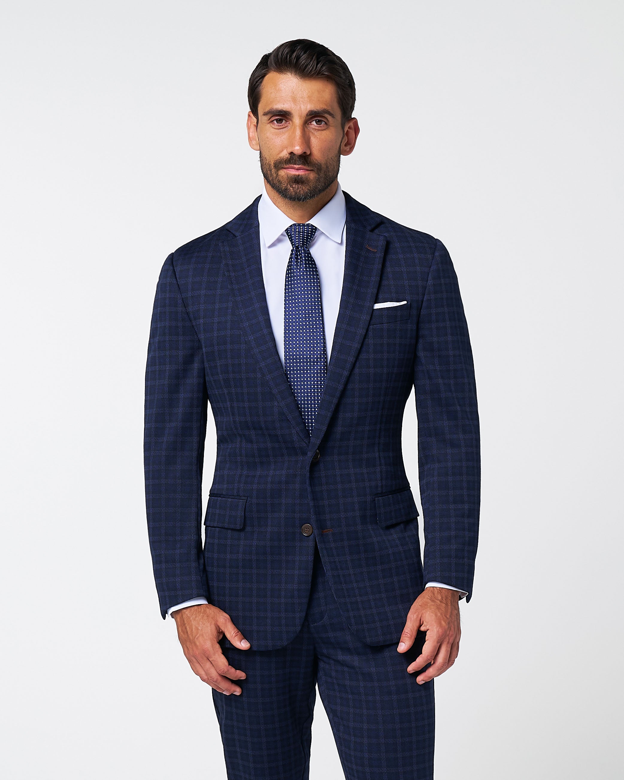 Athletic Fit Stretch Wool Suit - Blue Plaid