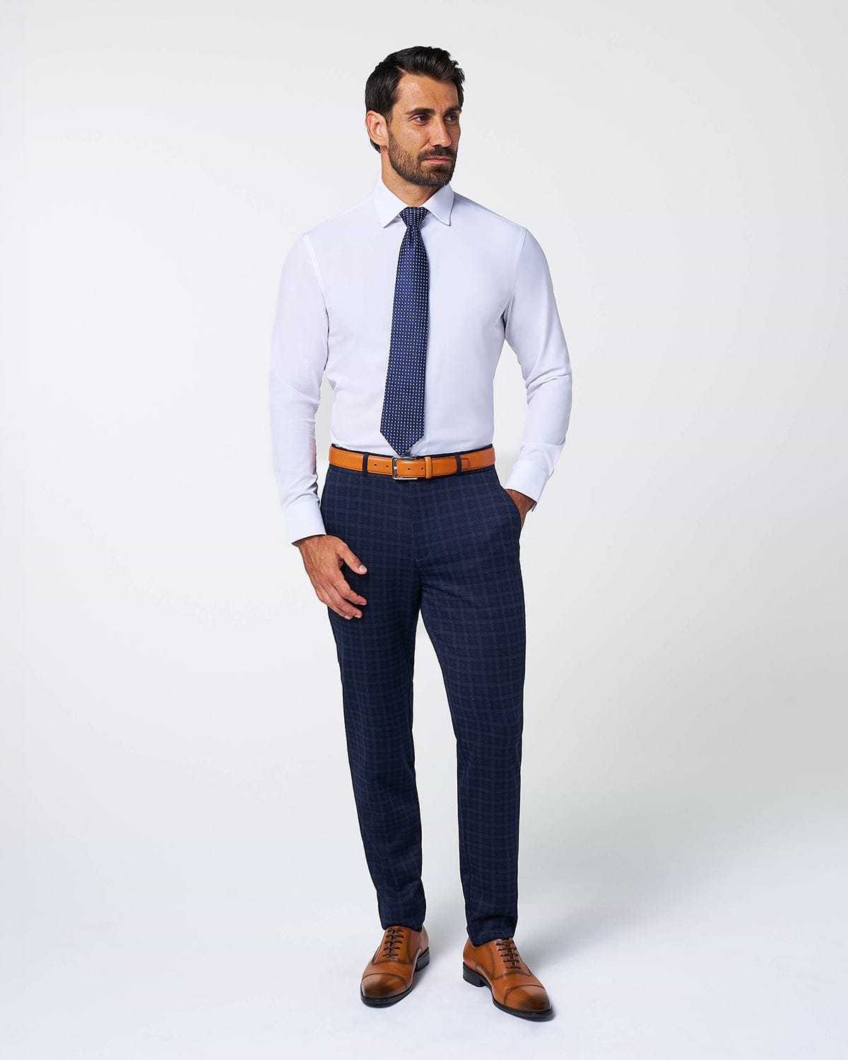 Athletic Fit Stretch Wool Suit - Blue Plaid