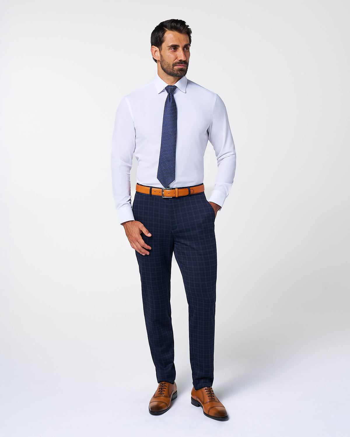 Athletic Fit Stretch Wool Suit - Blue Plaid