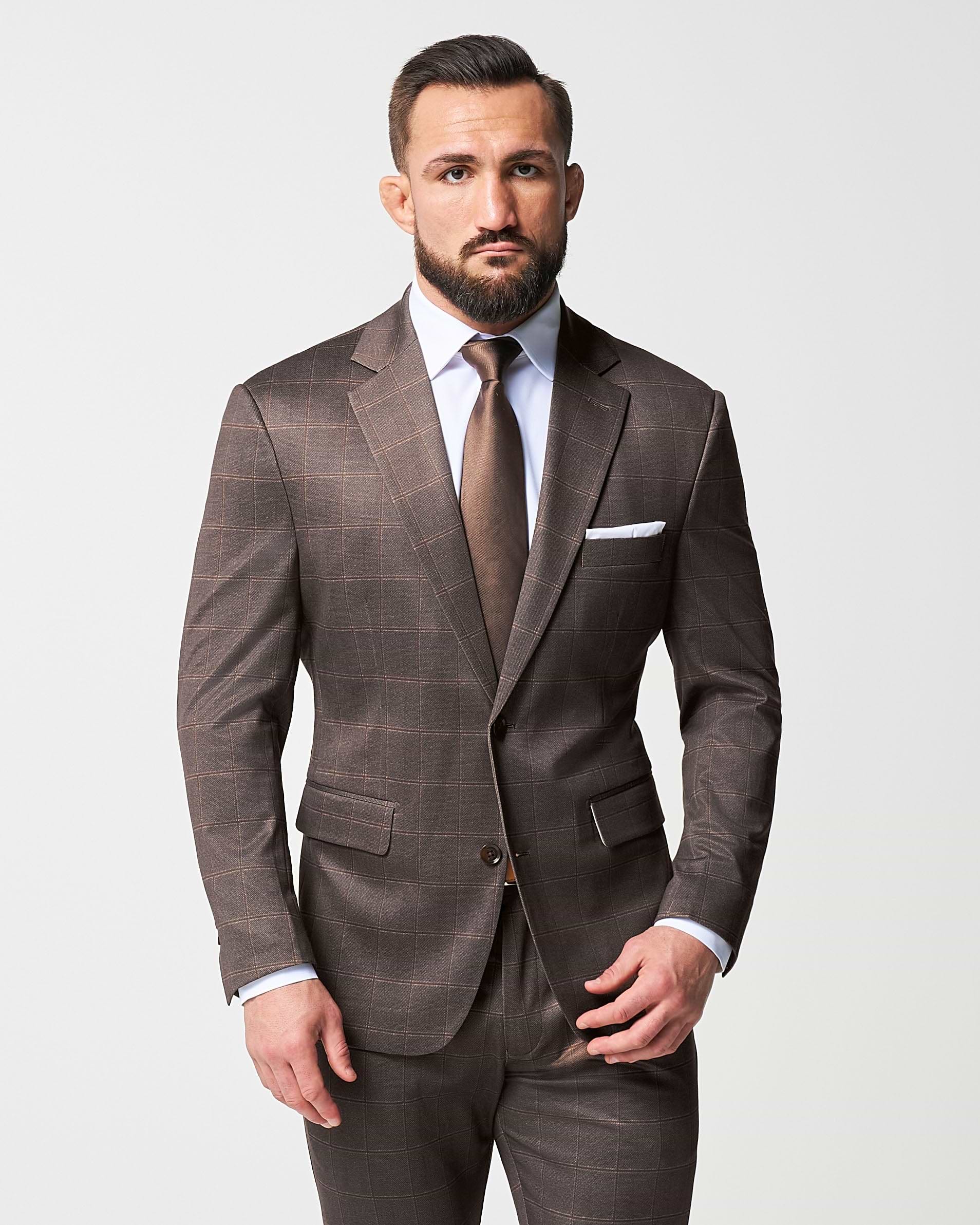 Athletic Fit Stretch Suit - Bronzed Brown Big Windowpane