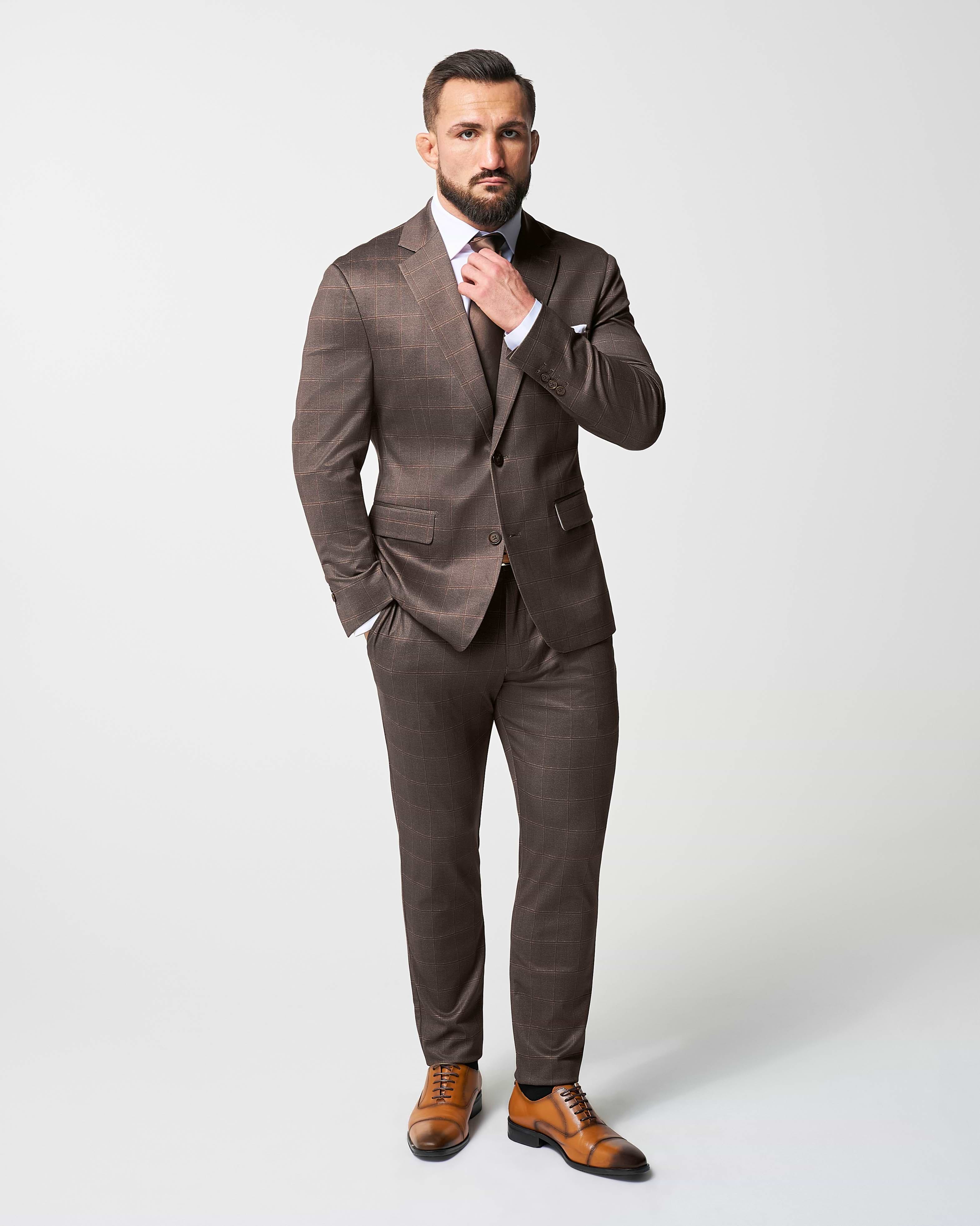 Athletic Fit Stretch Suit - Bronzed Brown Big Windowpane