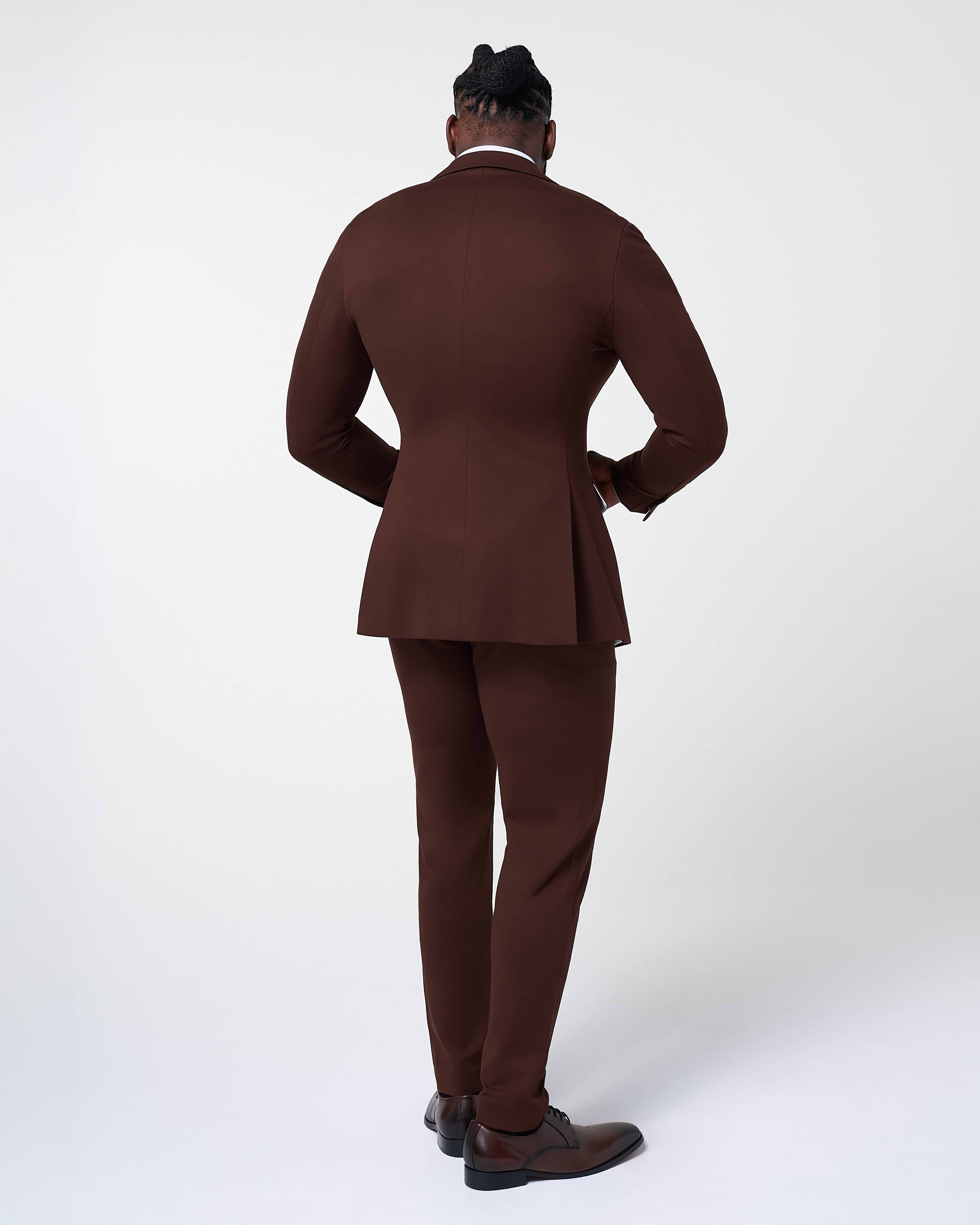 Athletic Fit Stretch Suit - Solid Brown