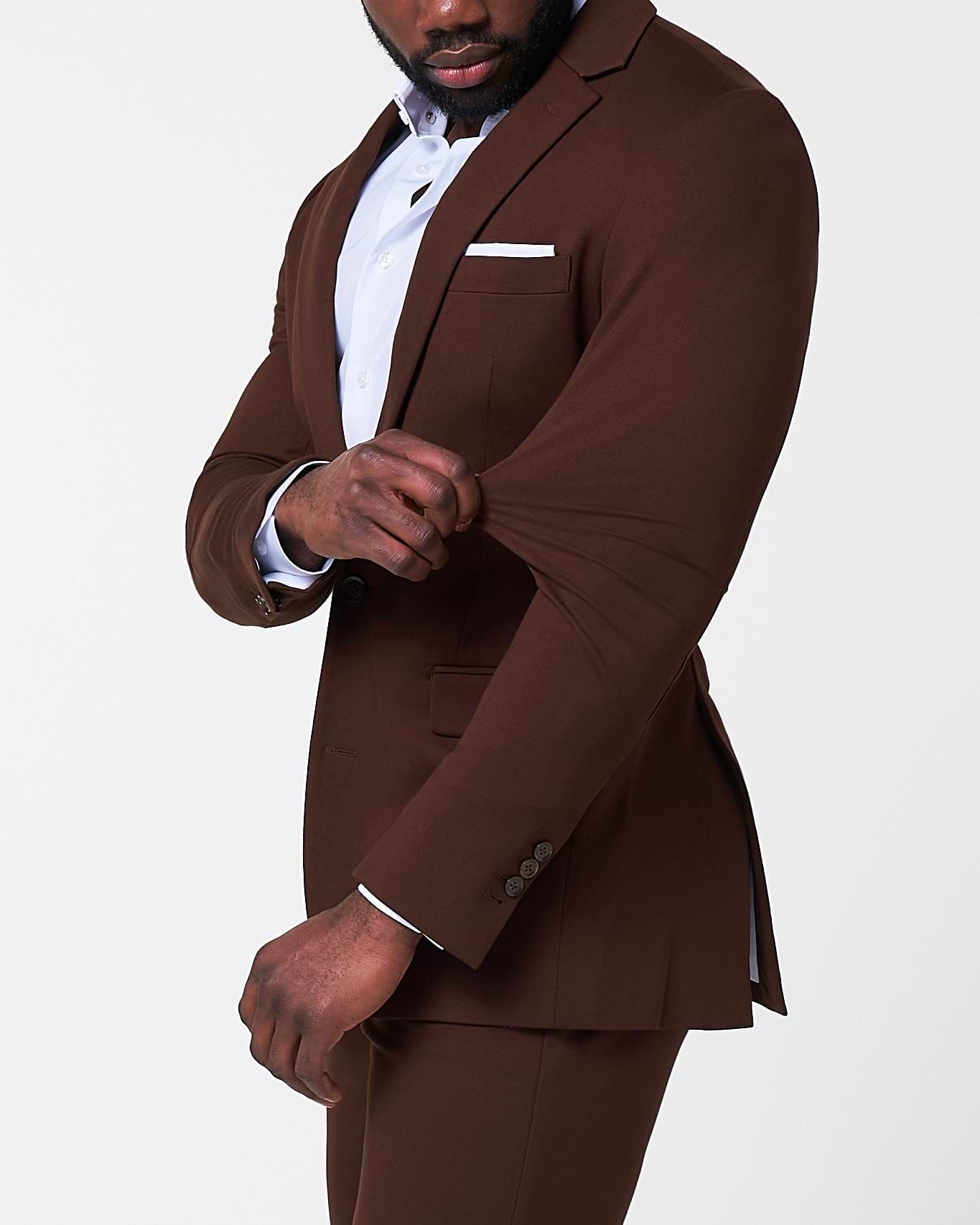 Athletic Fit Stretch Suit - Solid Brown