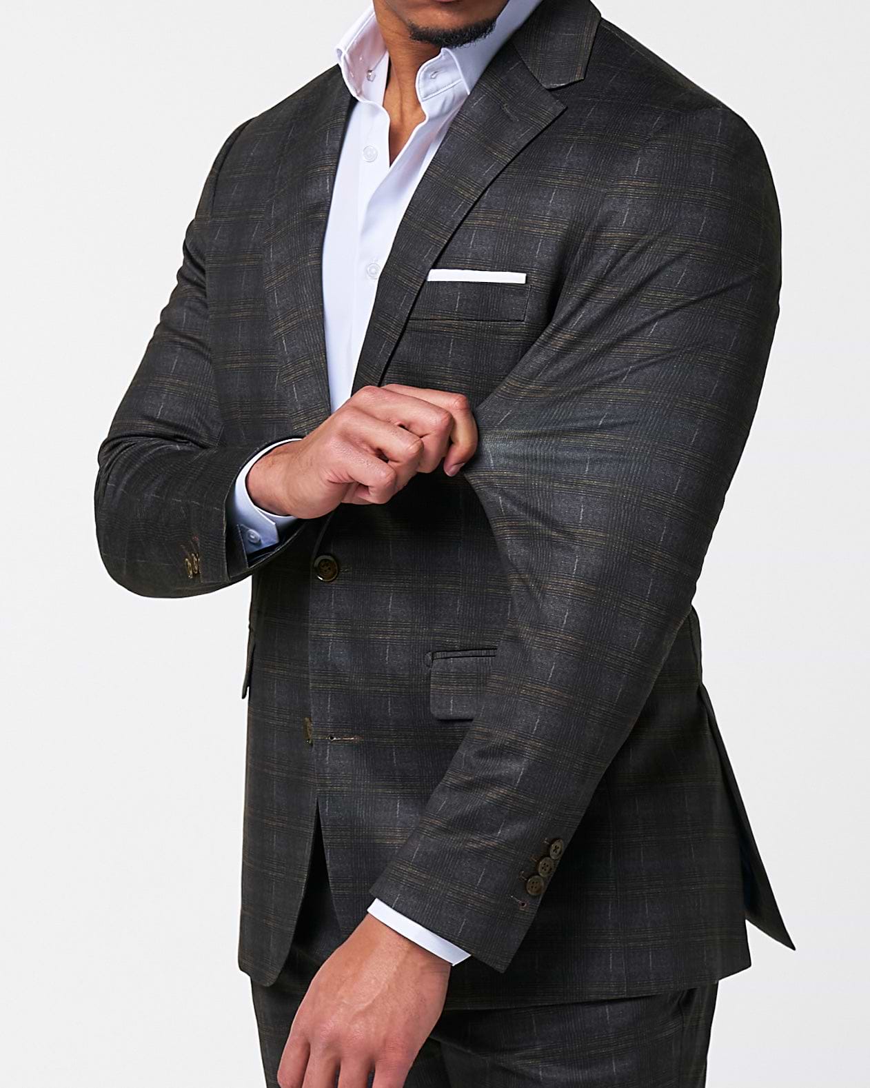 Athletic Fit Stretch Suit - Brown Plaid