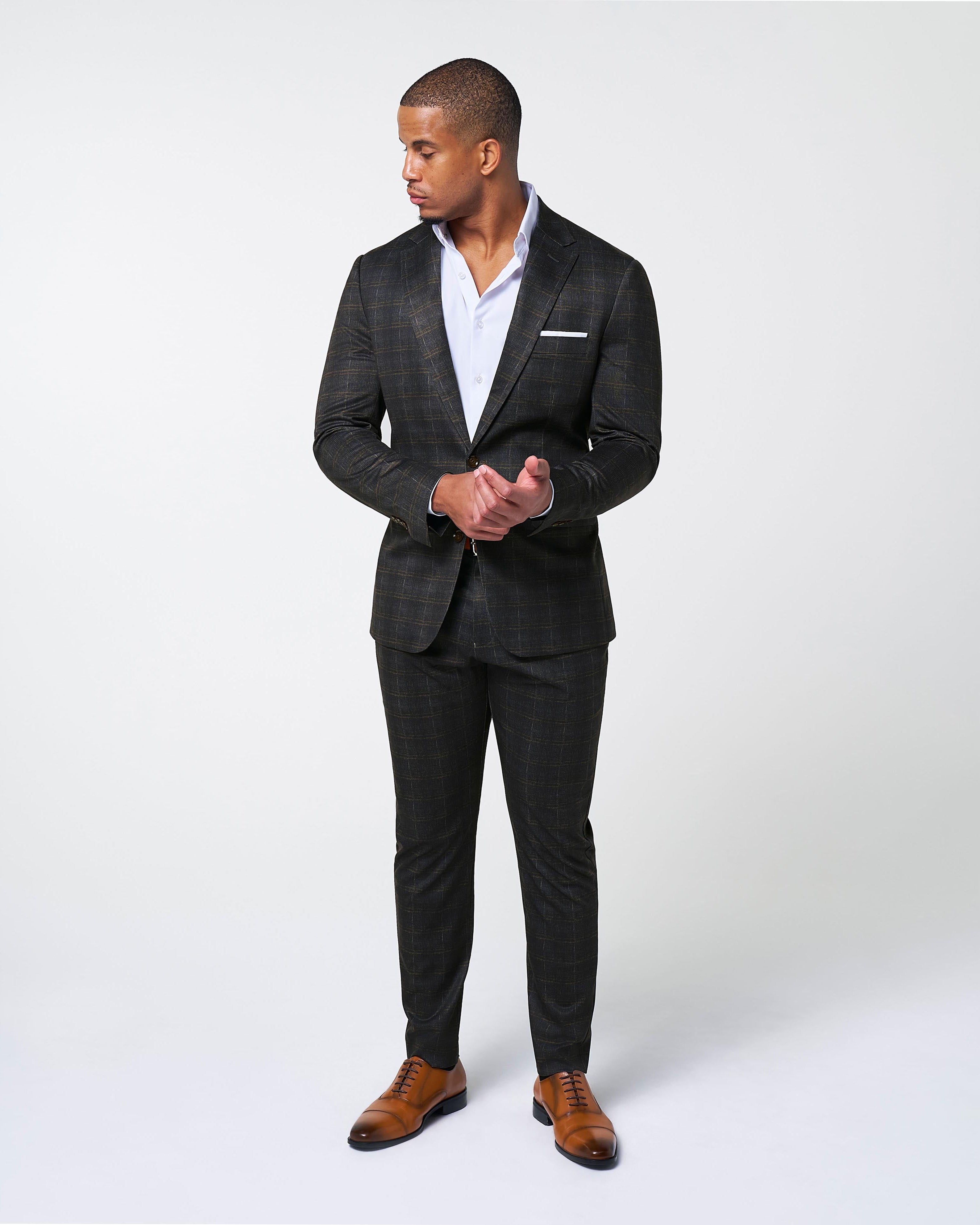Athletic Fit Stretch Suit - Brown Plaid